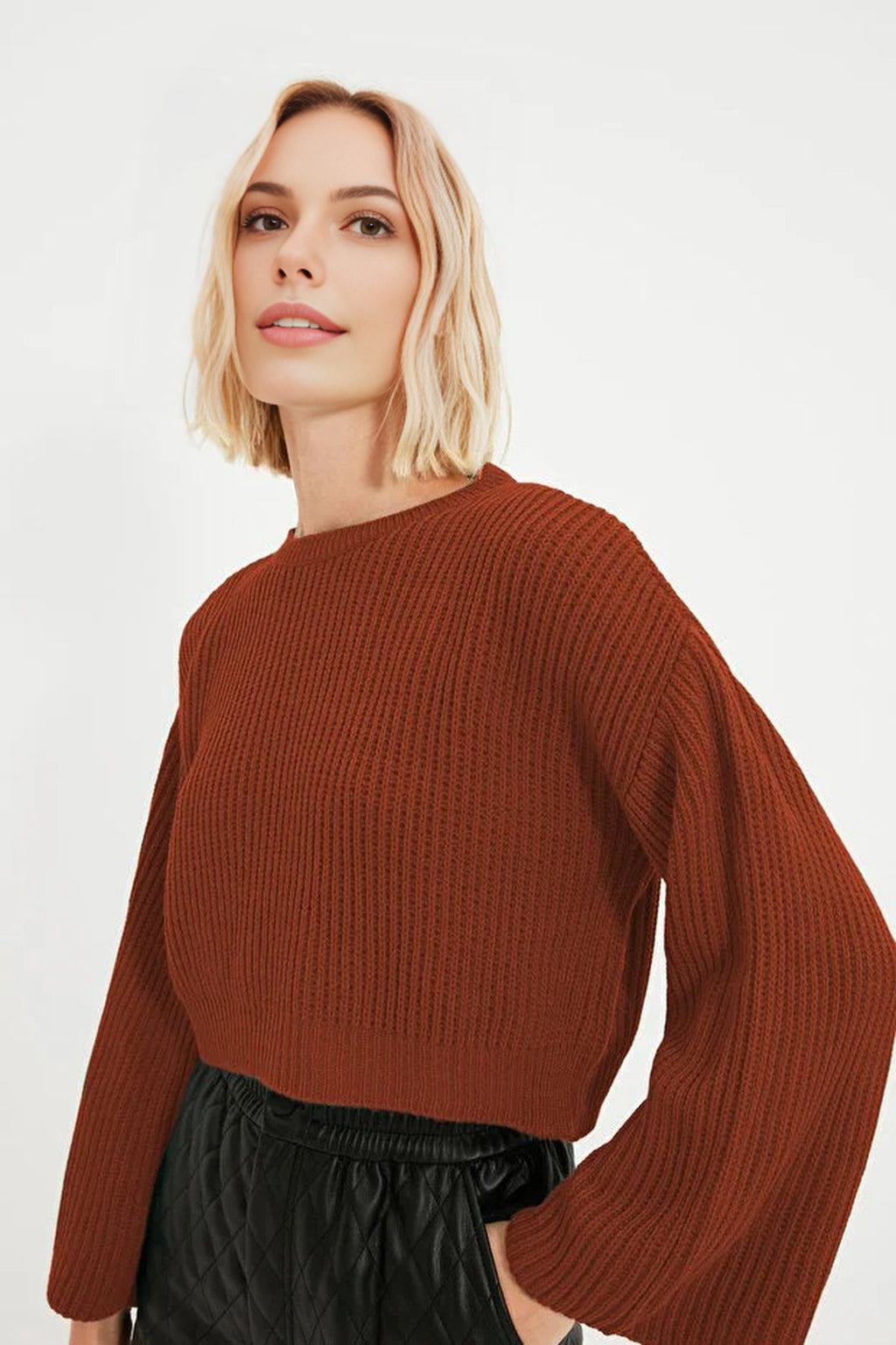 Crop Knit Sweater with Spanish Sleeve