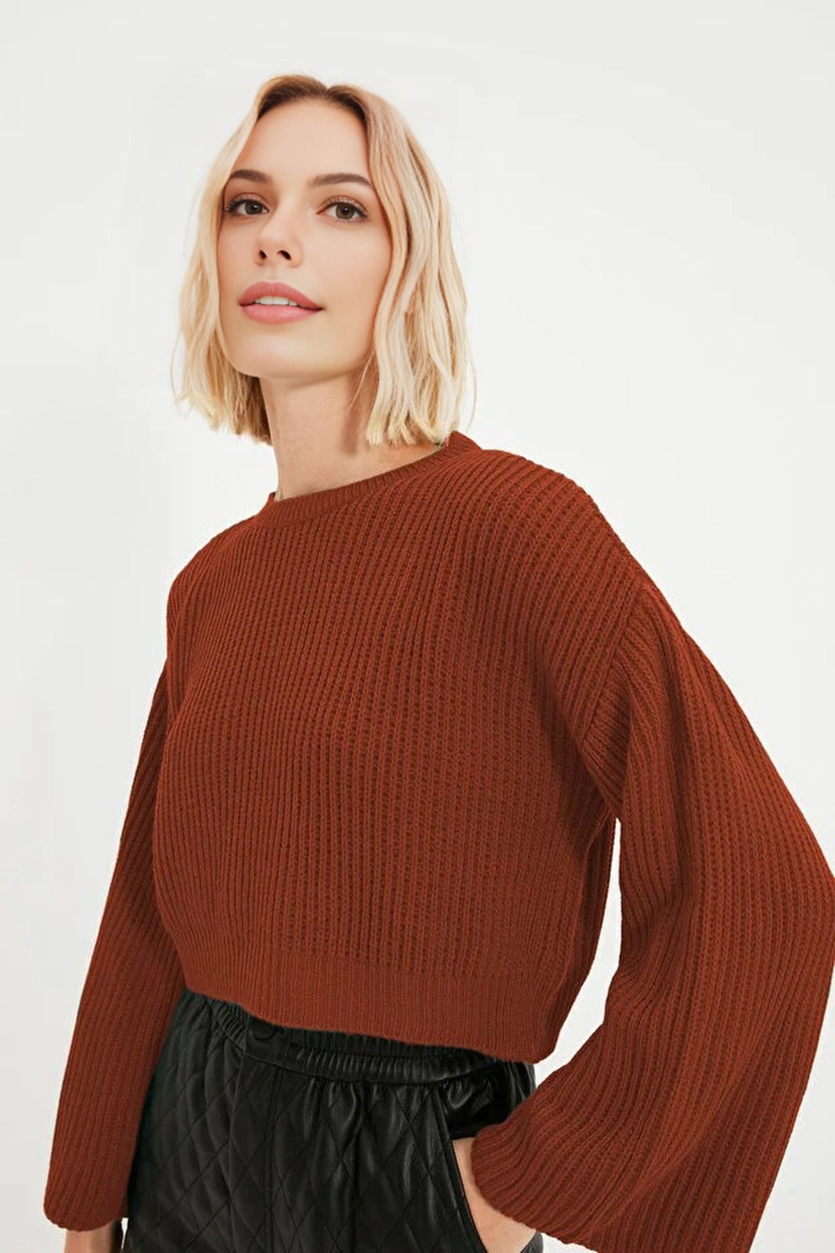 Crop Knit Sweater with Spanish Sleeve