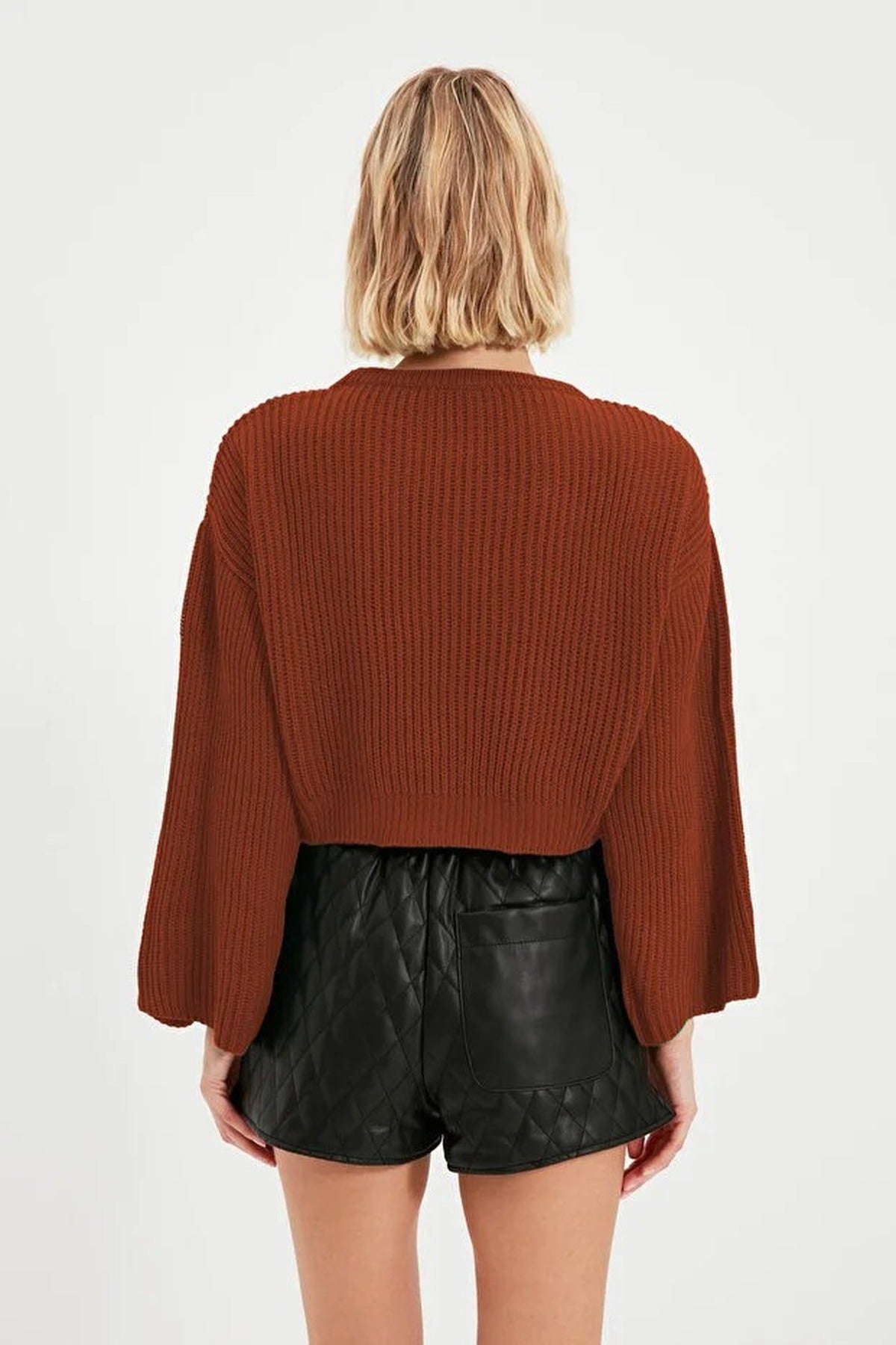 Crop Knit Sweater with Spanish Sleeve