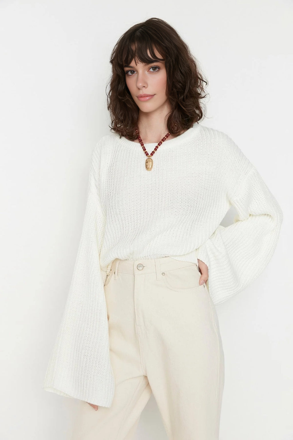 Crop Knit Sweater with Spanish Sleeve