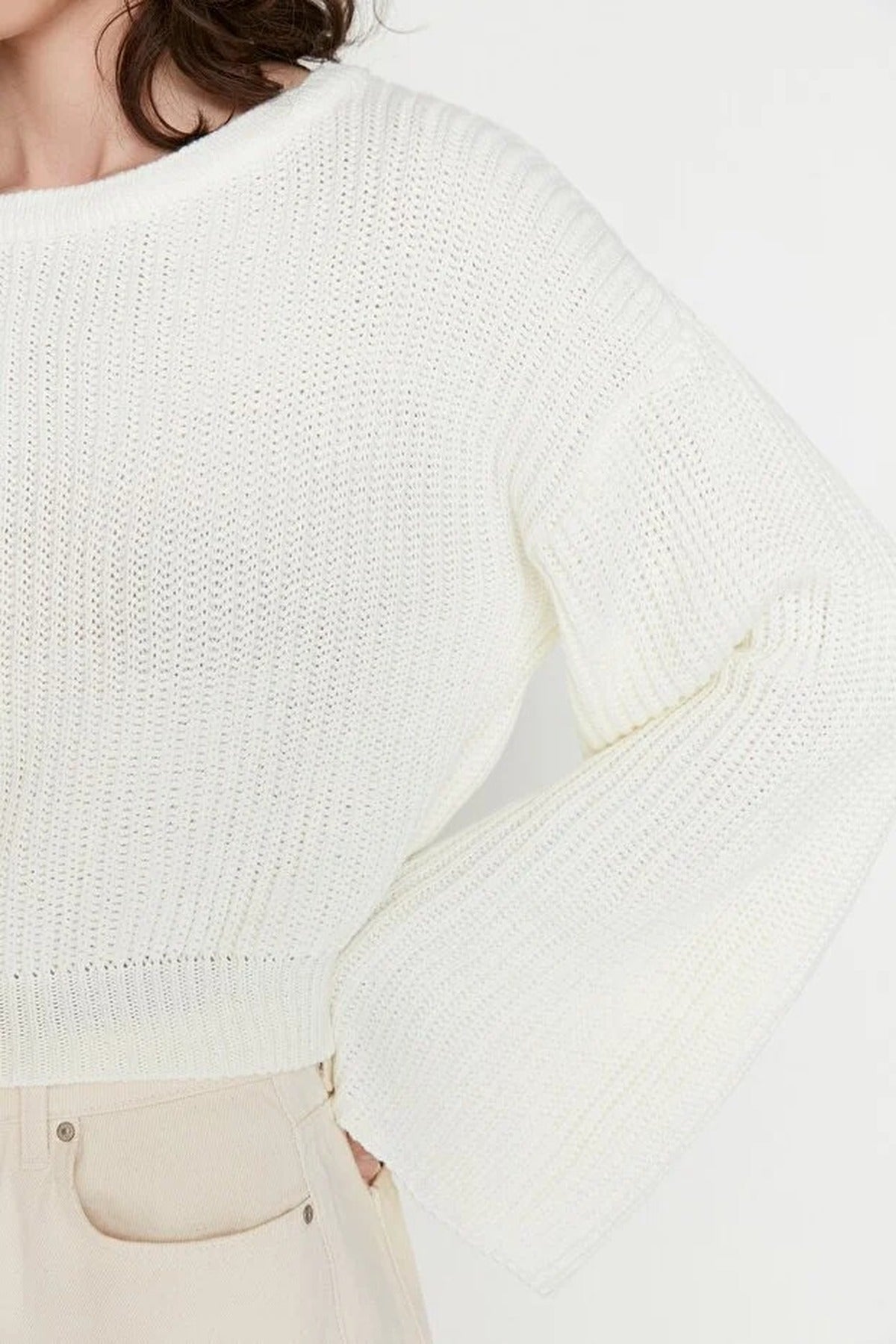 Crop Knit Sweater with Spanish Sleeve