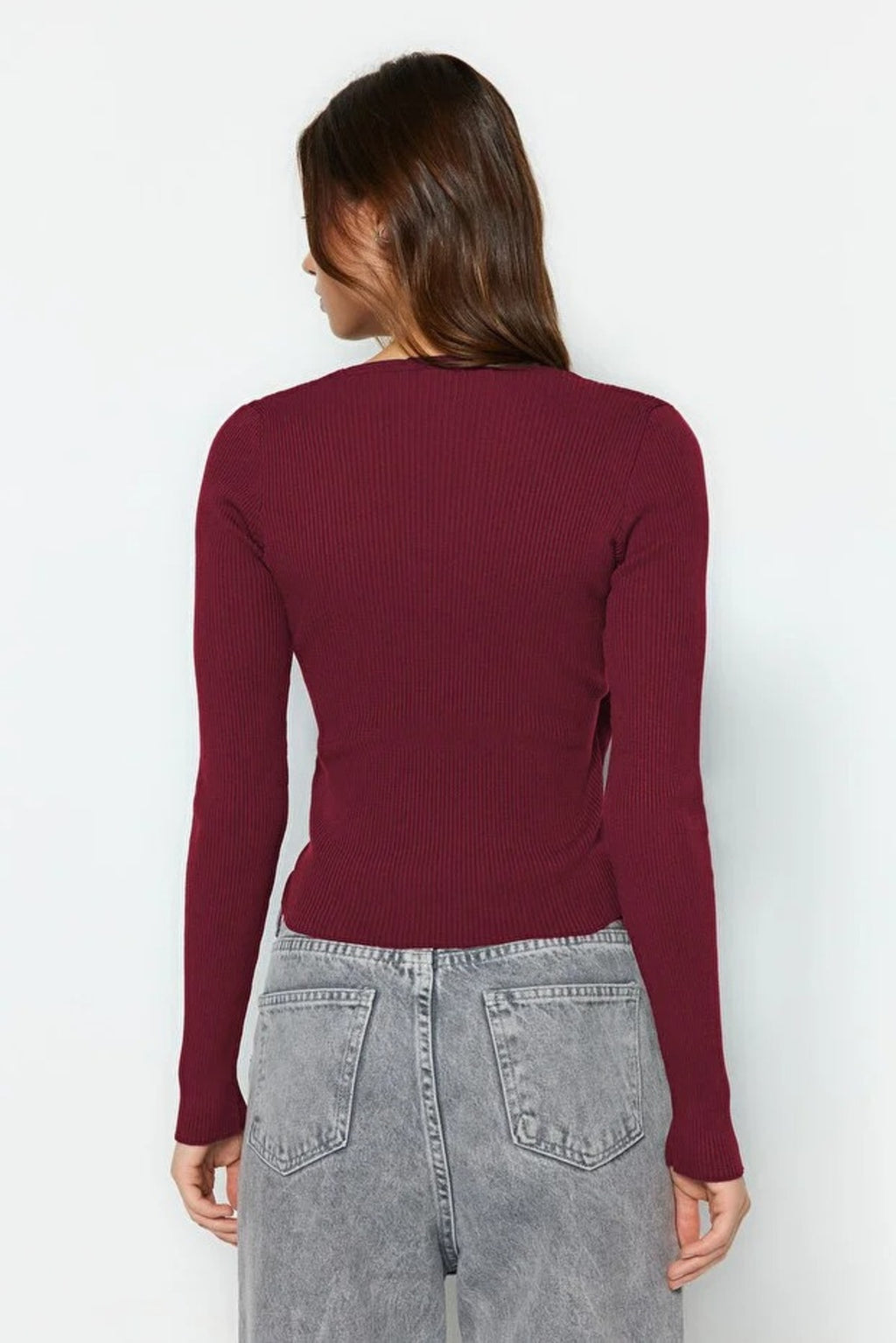 Double-Breasted Knit Sweater with Gathering Detail