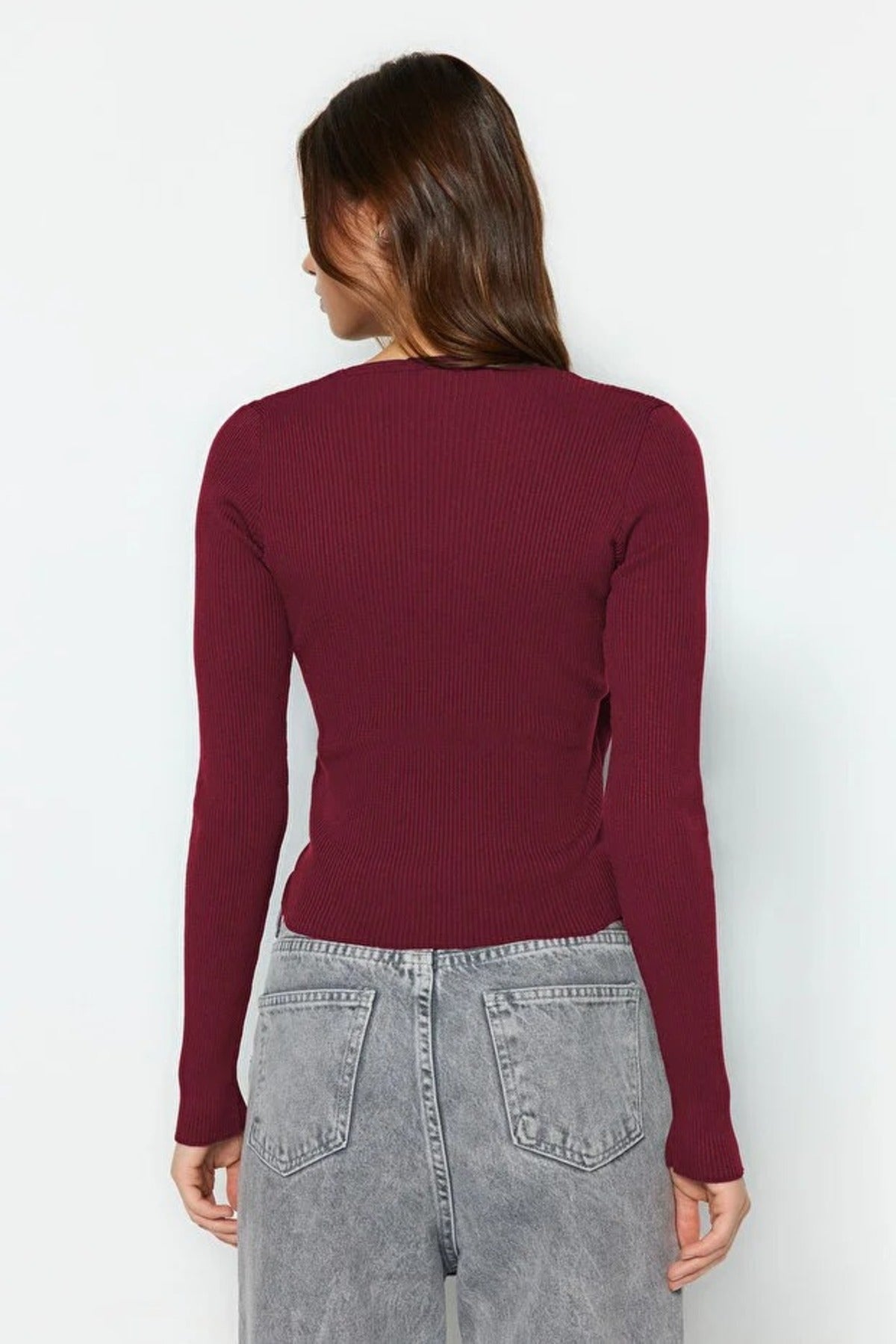 Double-Breasted Knit Sweater with Gathering Detail