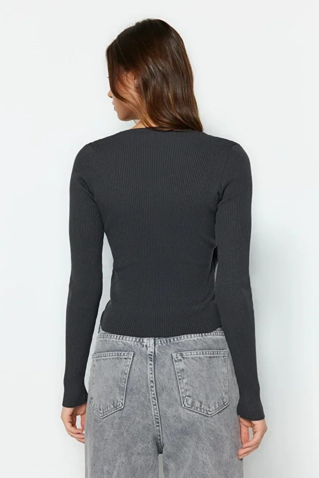 Double-Breasted Knit Sweater with Gathering Detail