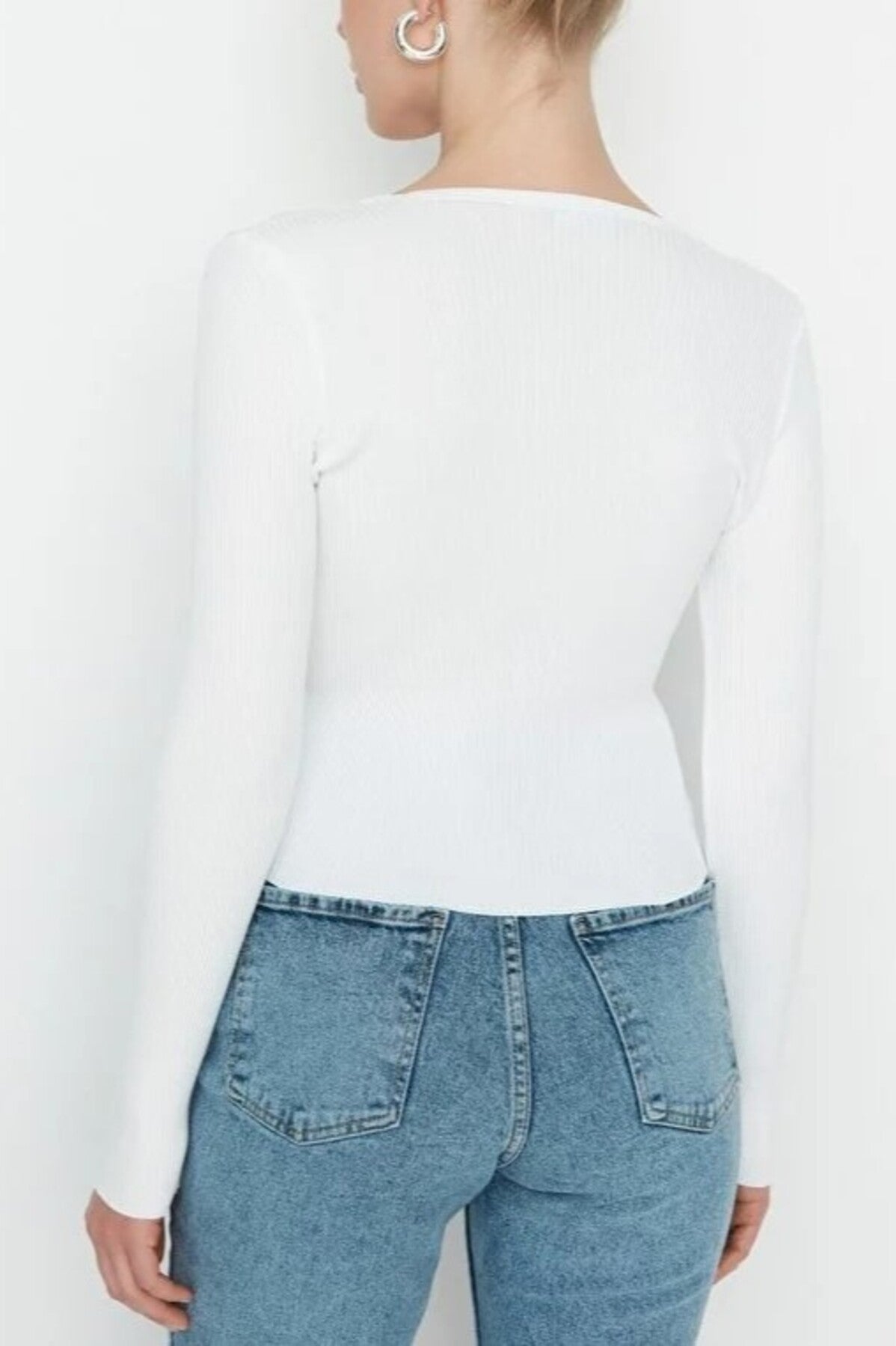 Double-Breasted Knit Sweater with Gathering Detail