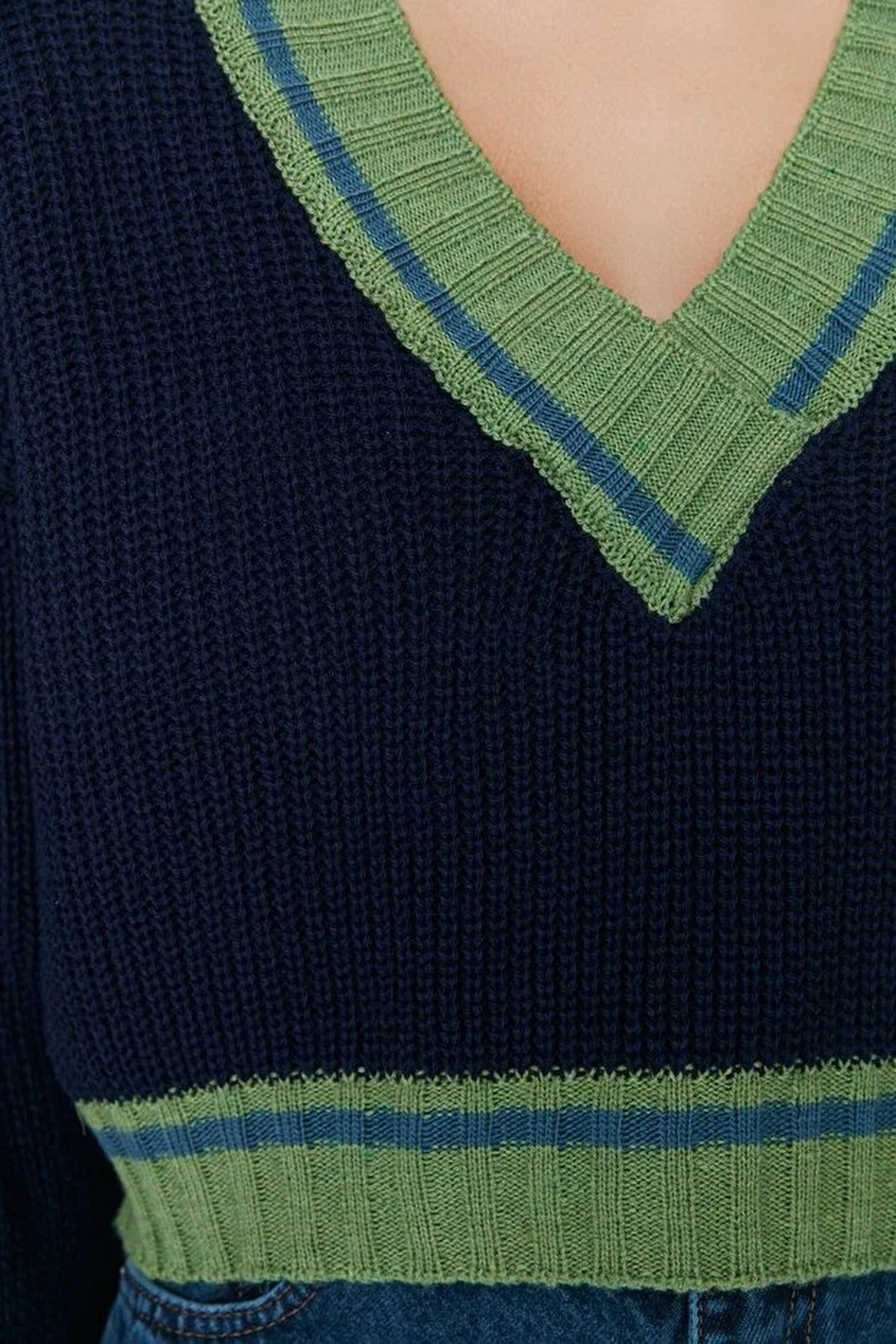 Crop Color Block Knit Sweater
