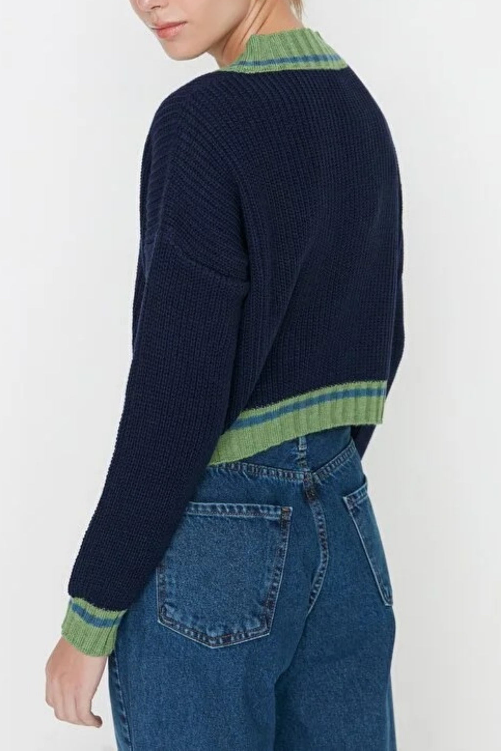Crop Color Block Knit Sweater