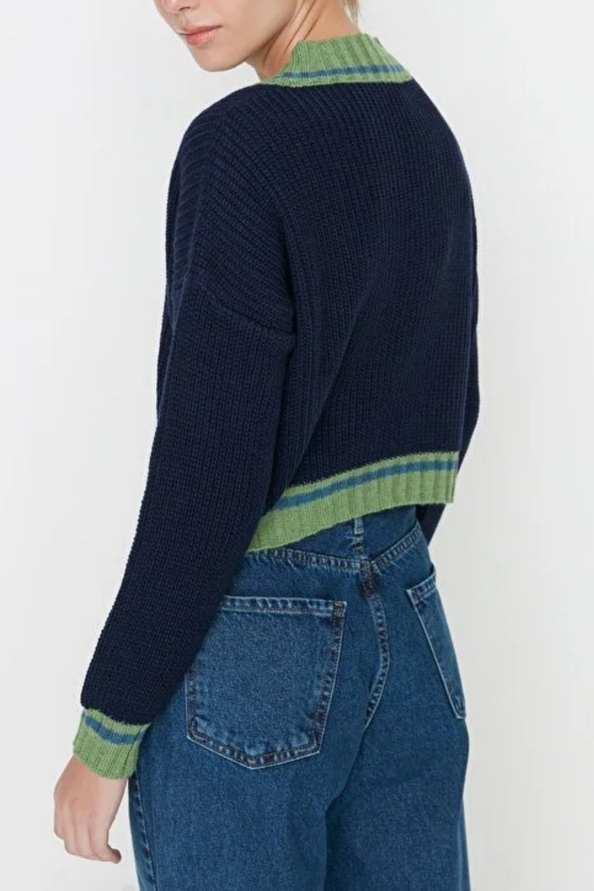 Crop Color Block Knit Sweater