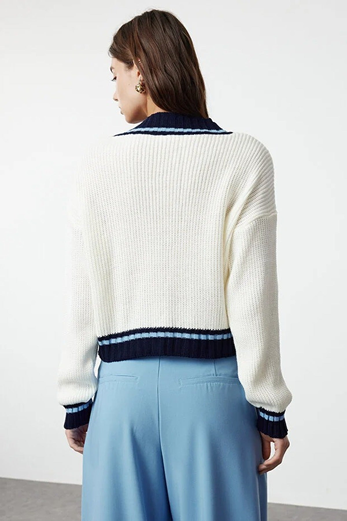 Crop Color Block Knit Sweater