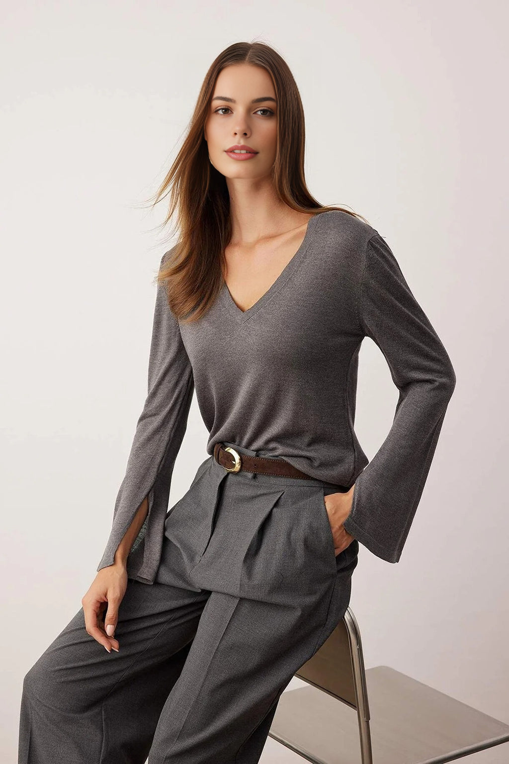 V-Neck Basic Knit Sweater