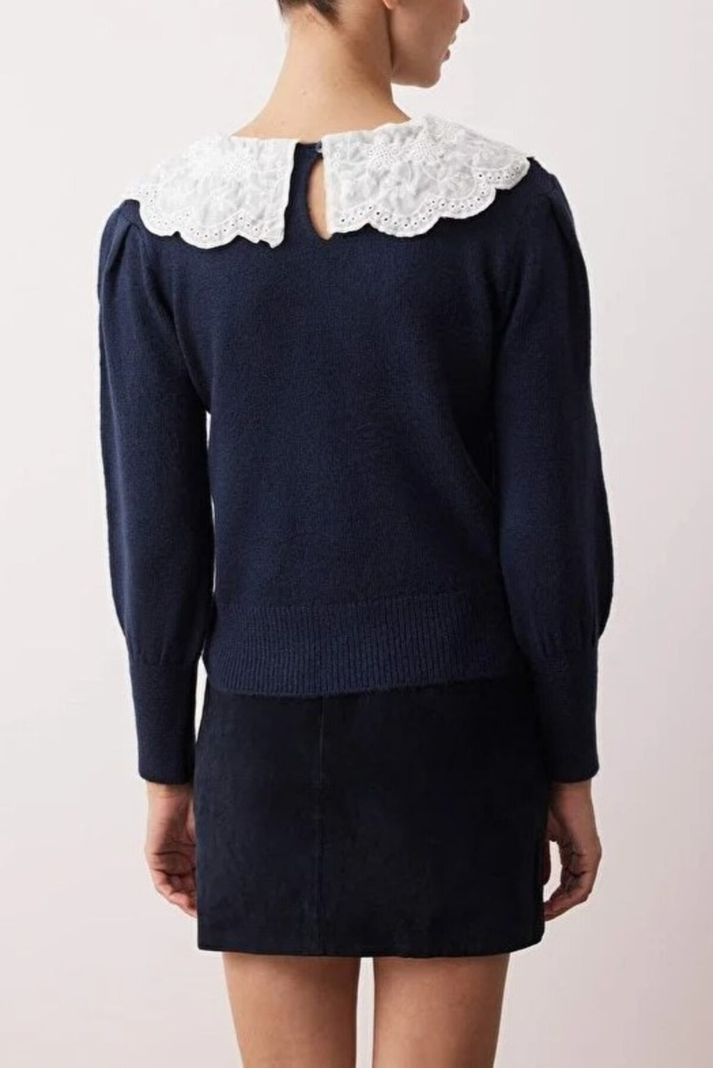 Soft Textured Garnished Shirt Collar Knit Sweater