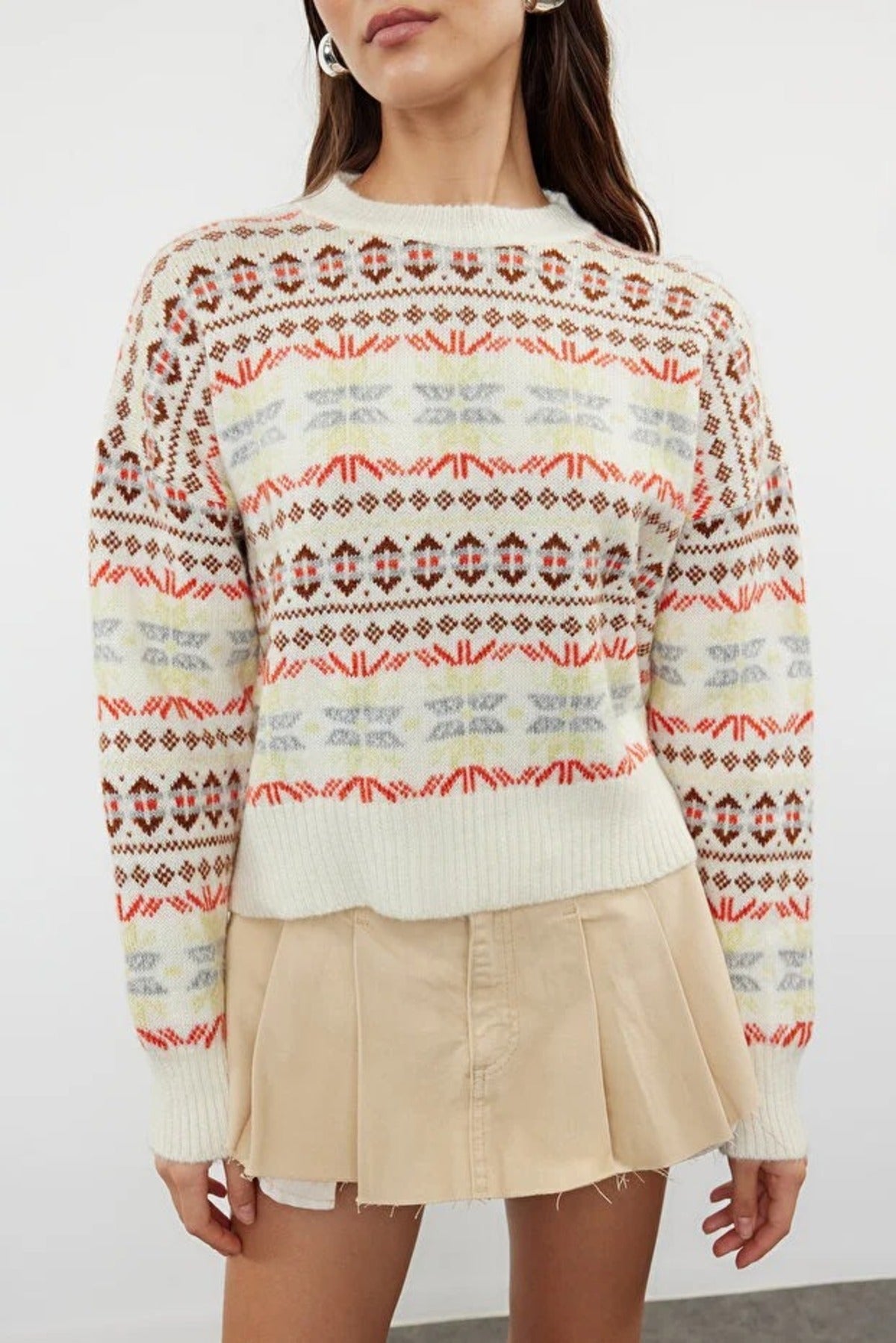 Soft-Textured Patterned Oversize Knit Sweater