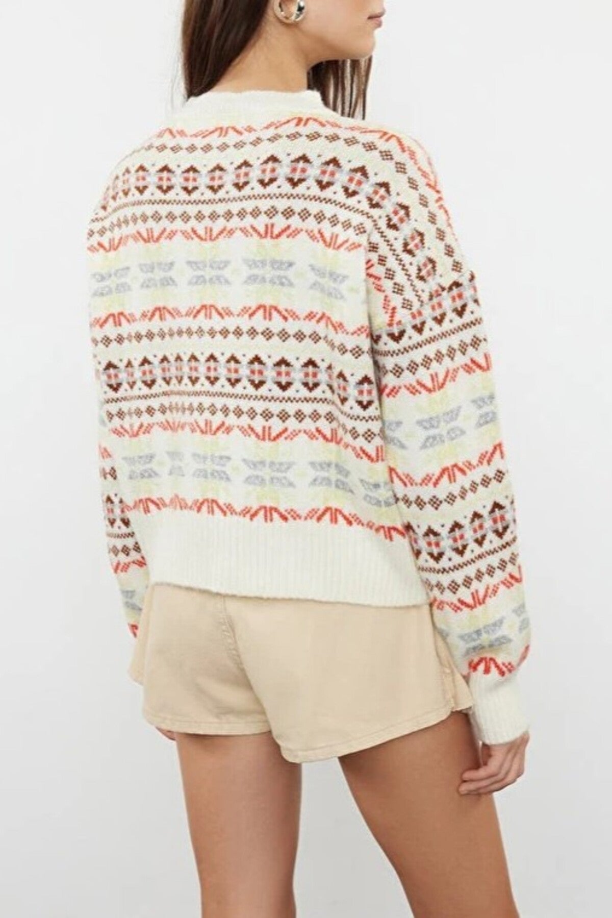 Soft-Textured Patterned Oversize Knit Sweater