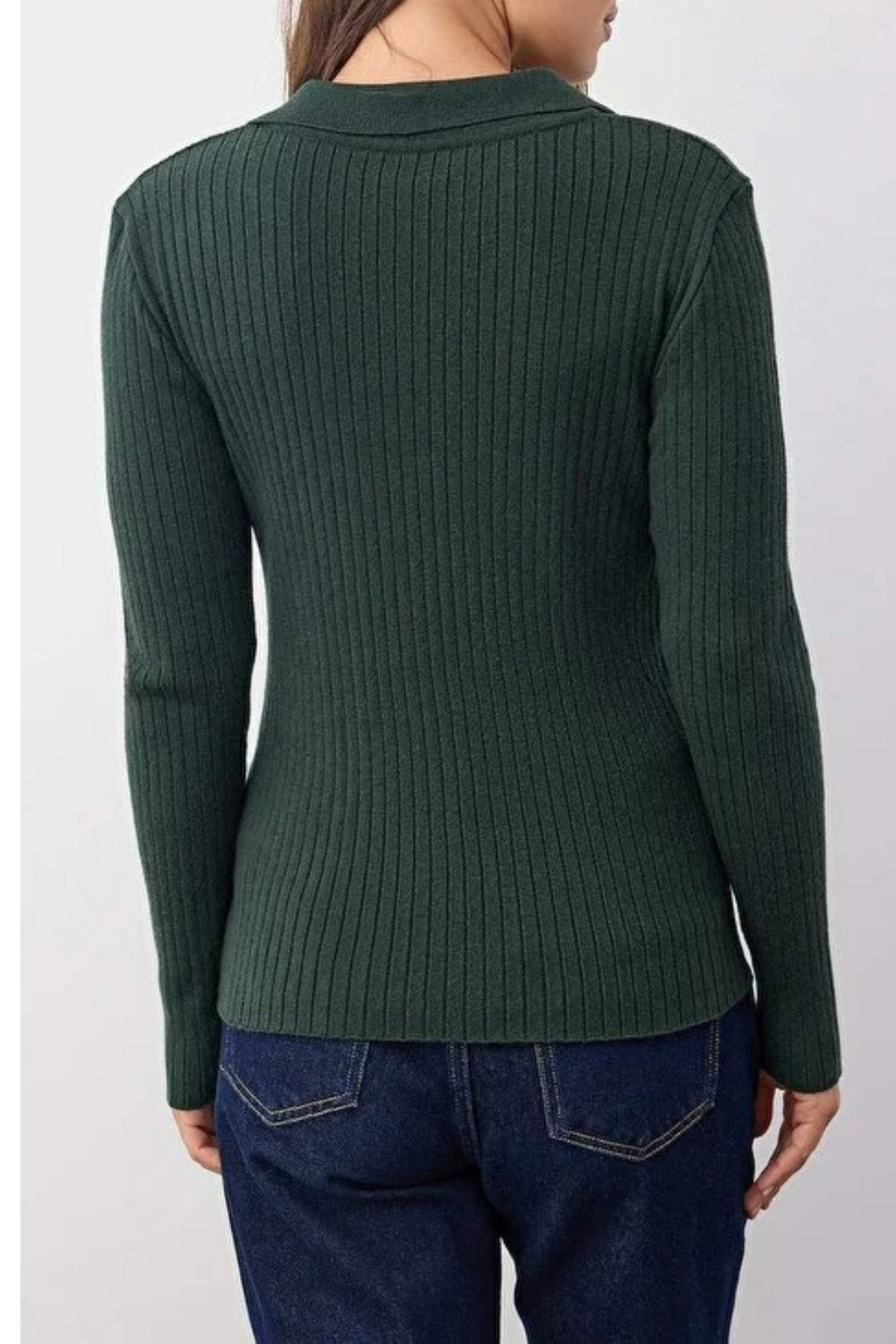 Polo Collar Ribbed Knit Sweater