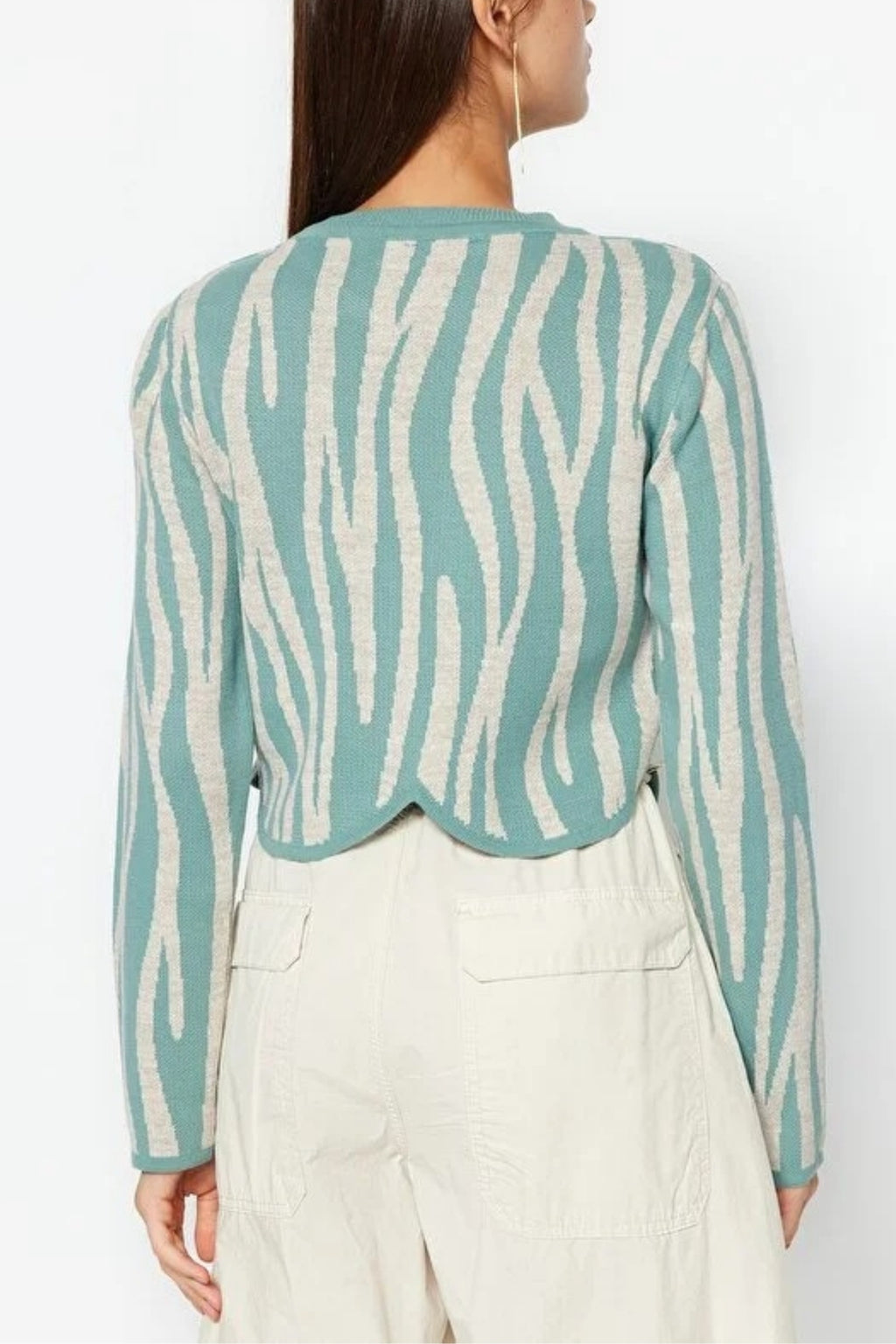 Crop Zebra Print Color Block Knit Sweater