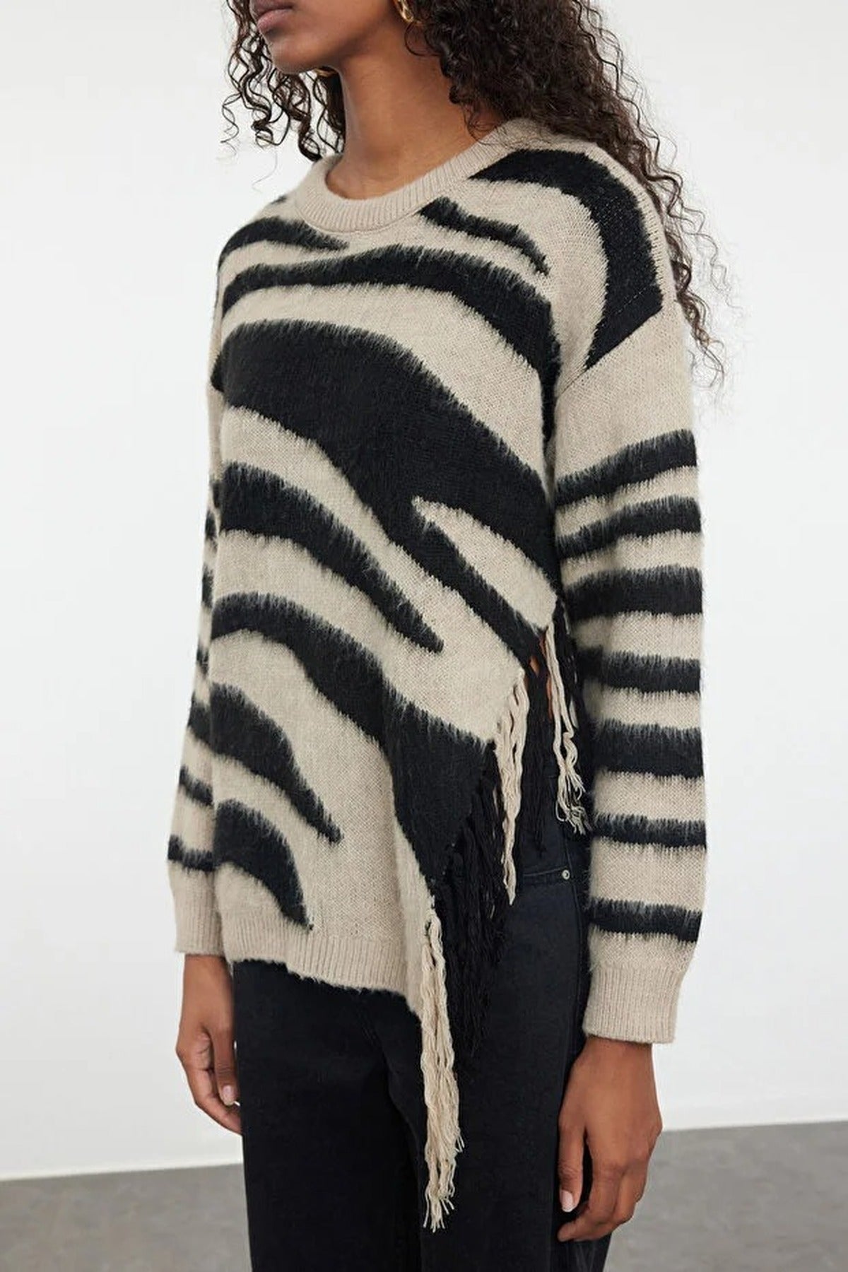 Soft Textured Zebra Print Knit Sweater