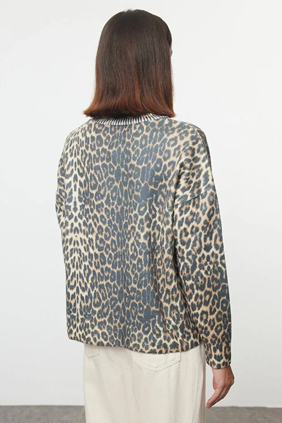 Soft Textured Leopard Print Knit Sweater