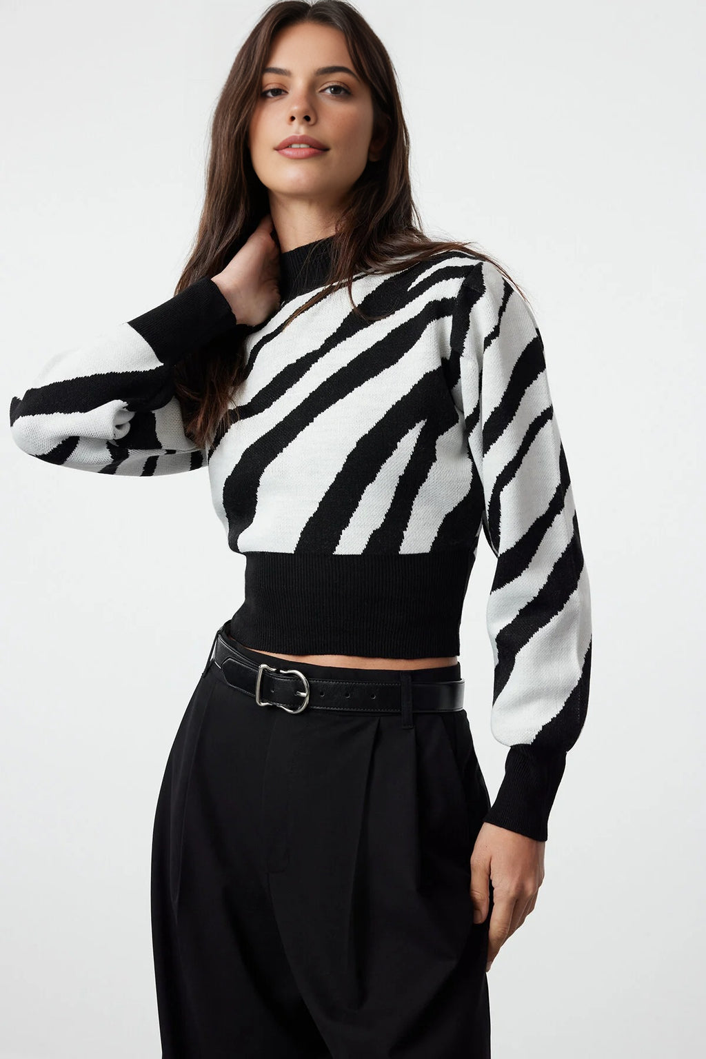 Zebra Print Crop Knit Sweater
