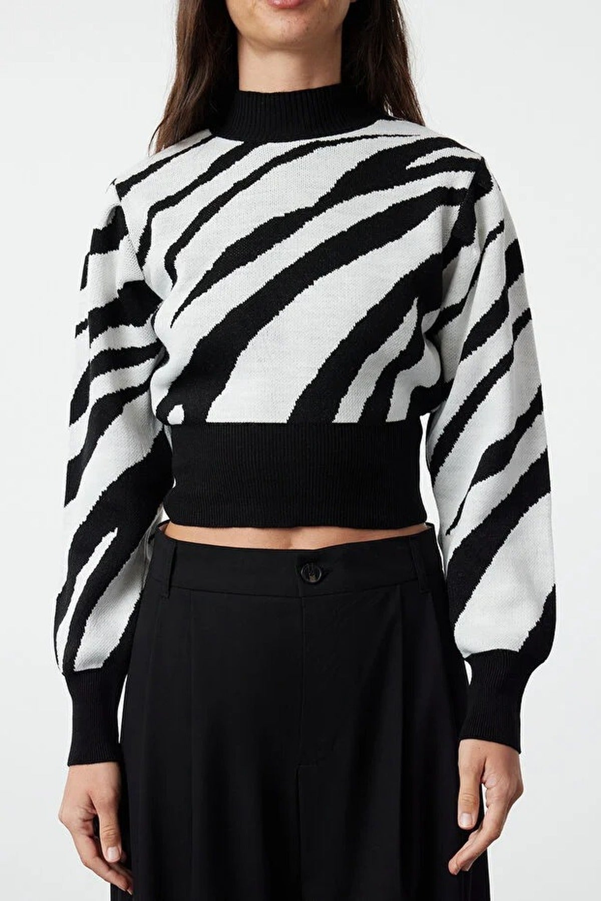 Zebra Print Crop Knit Sweater