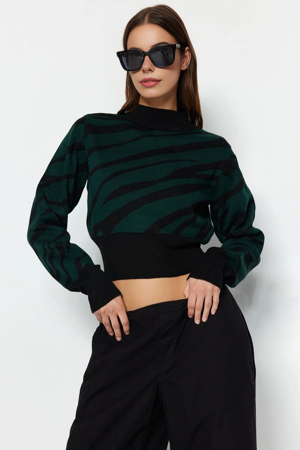 Zebra Print Crop Knit Sweater
