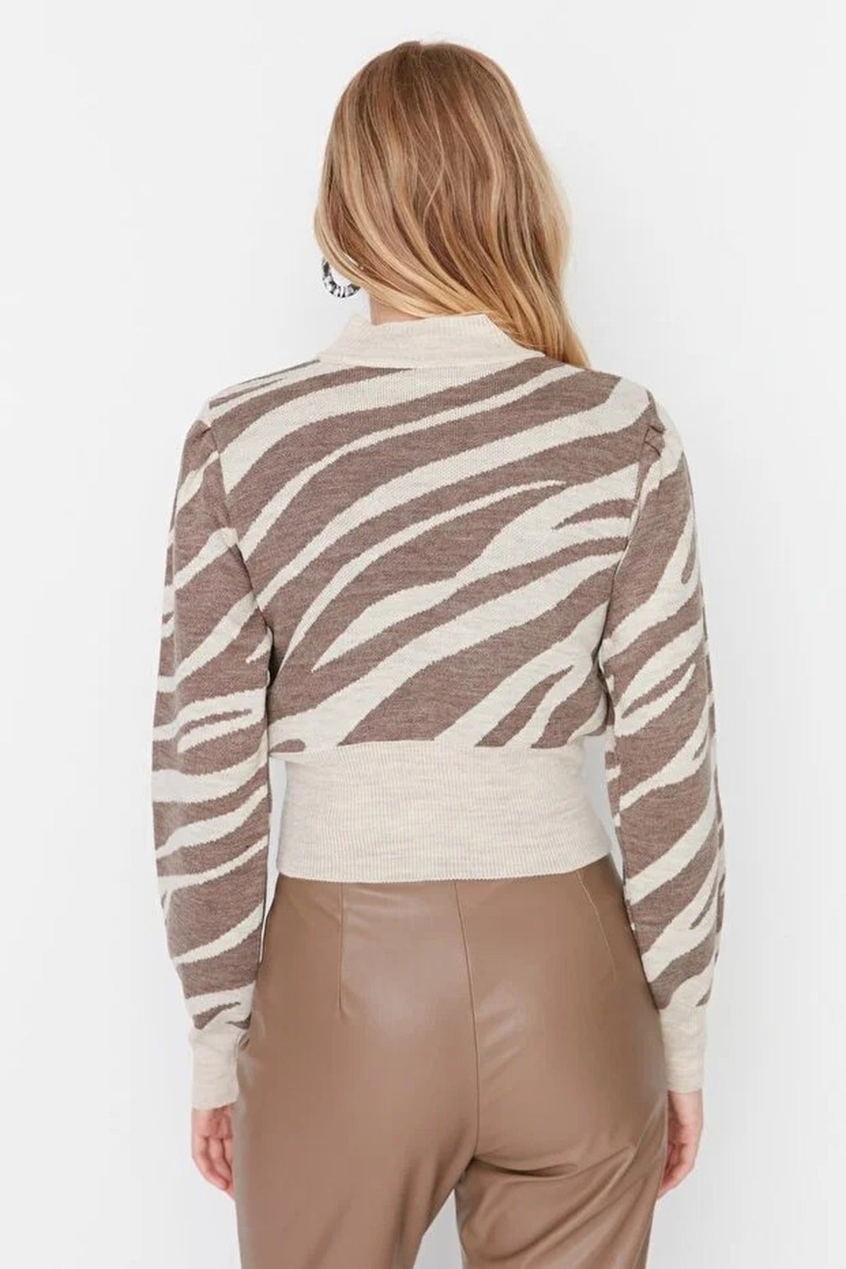Zebra Print Crop Knit Sweater