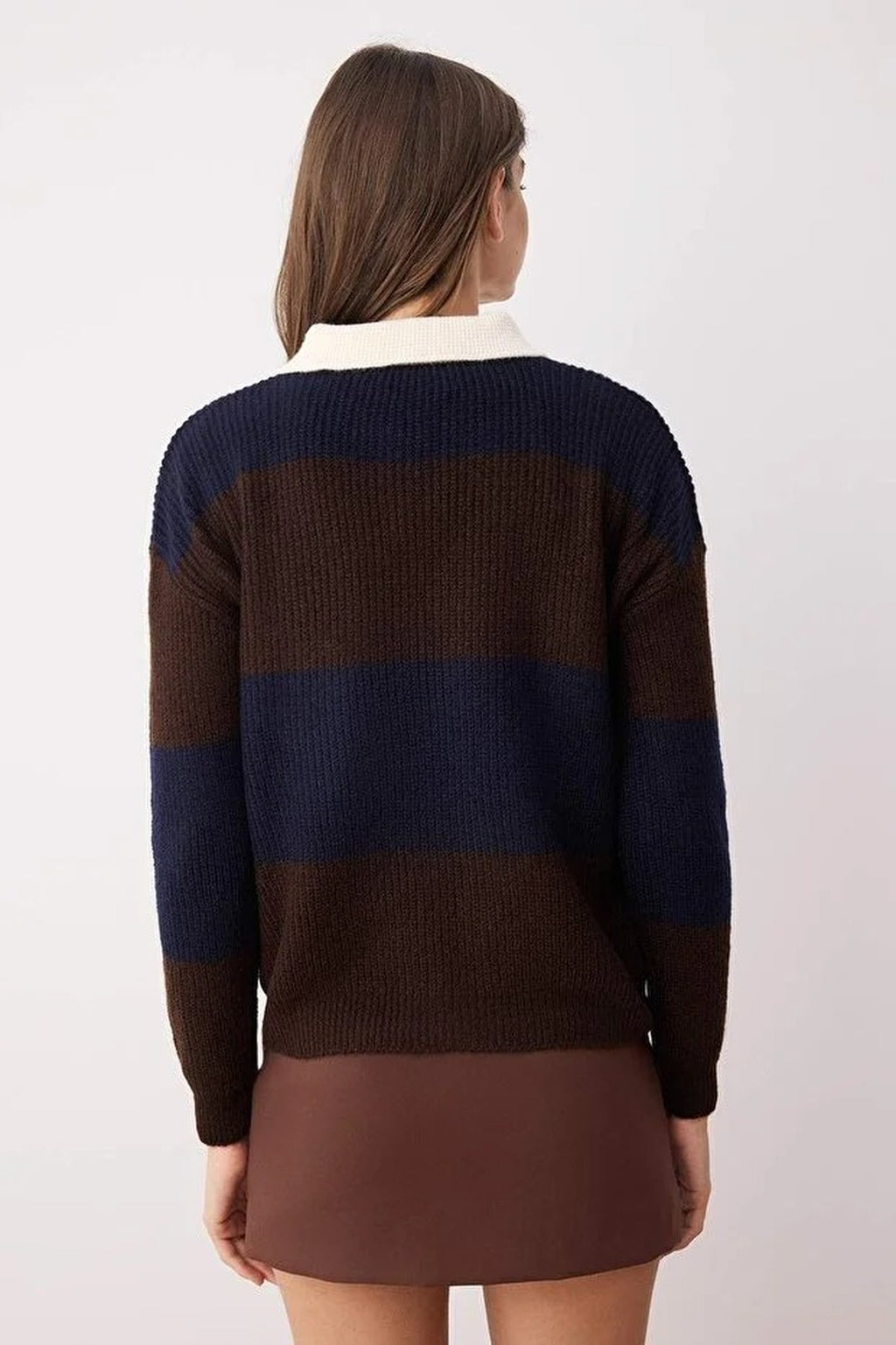 Soft-Textured Polo Neck Knit Sweater