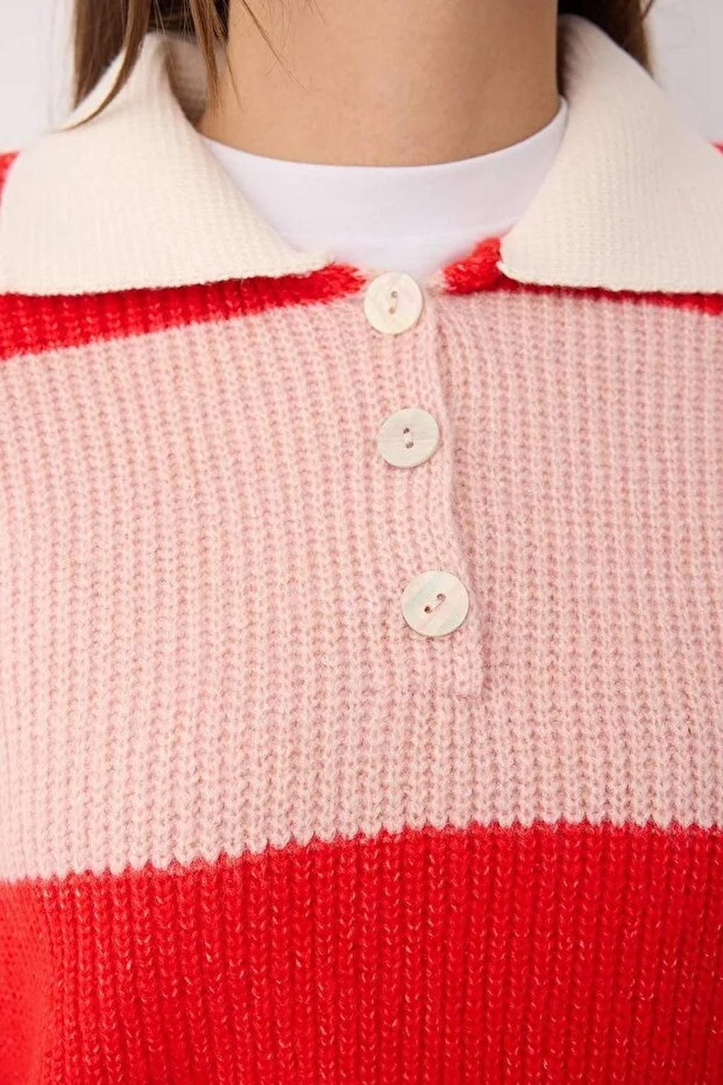 Soft-Textured Polo Neck Knit Sweater