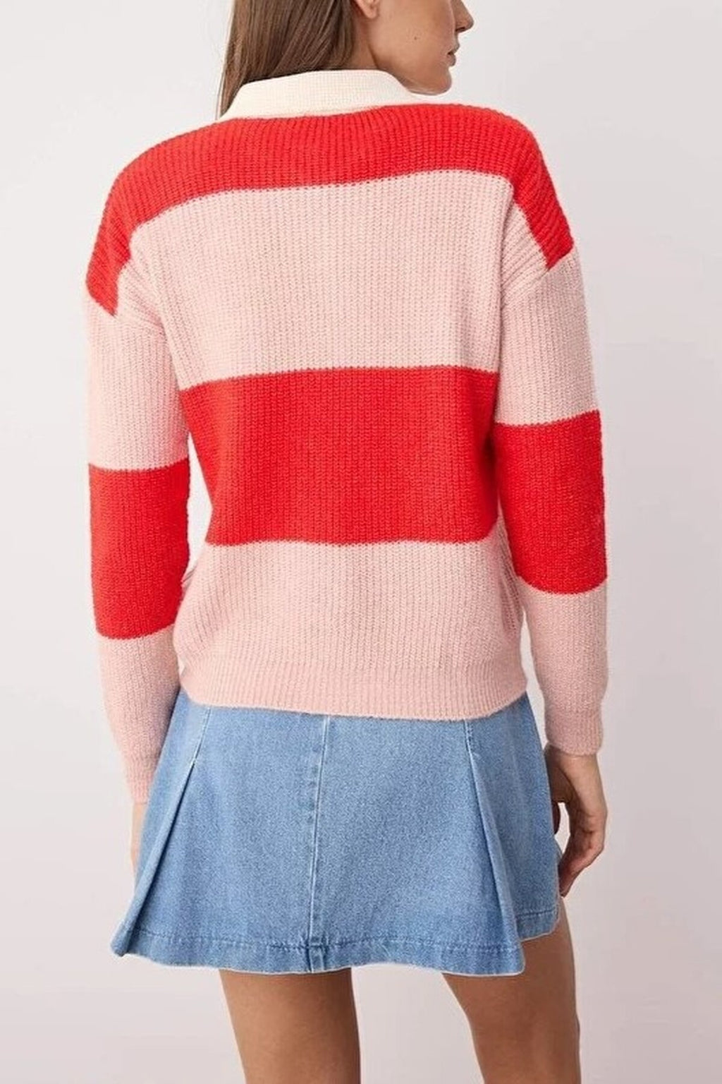 Soft-Textured Polo Neck Knit Sweater
