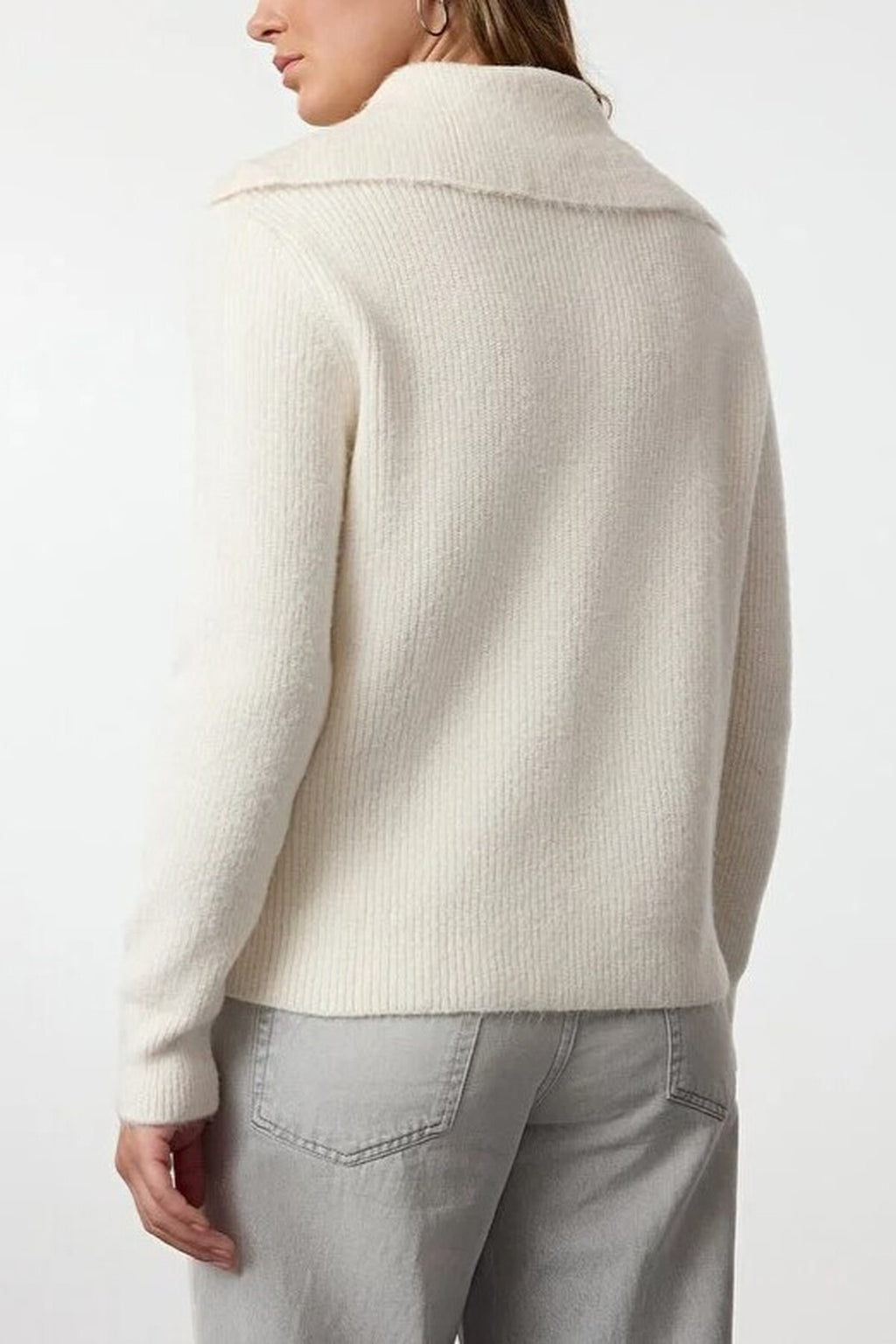 Oversize Polo Collar Knit Sweater with  Zipper Detail