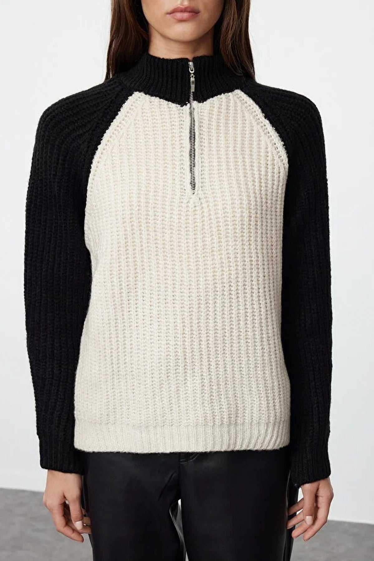 Color Block Soft-Textured Knit Sweater