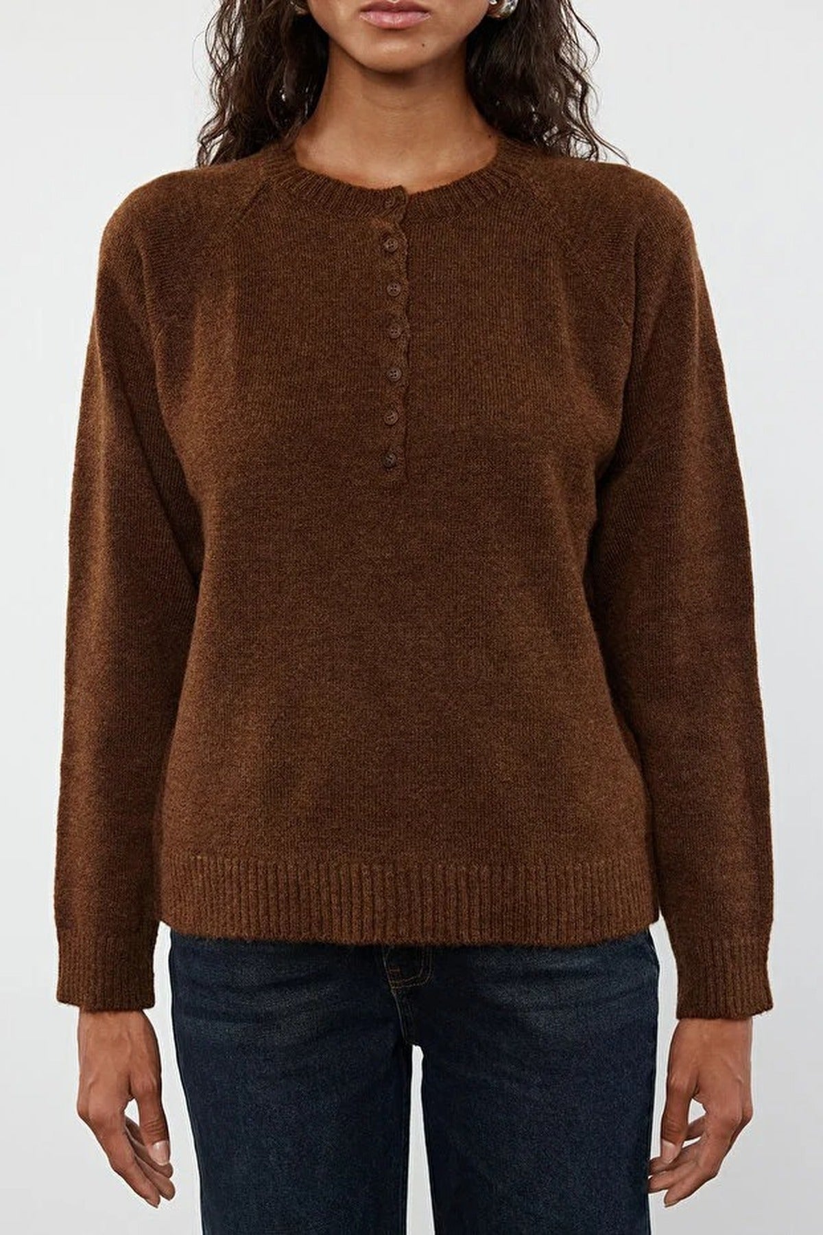 Soft-Textured Knit Sweater with Button Detail