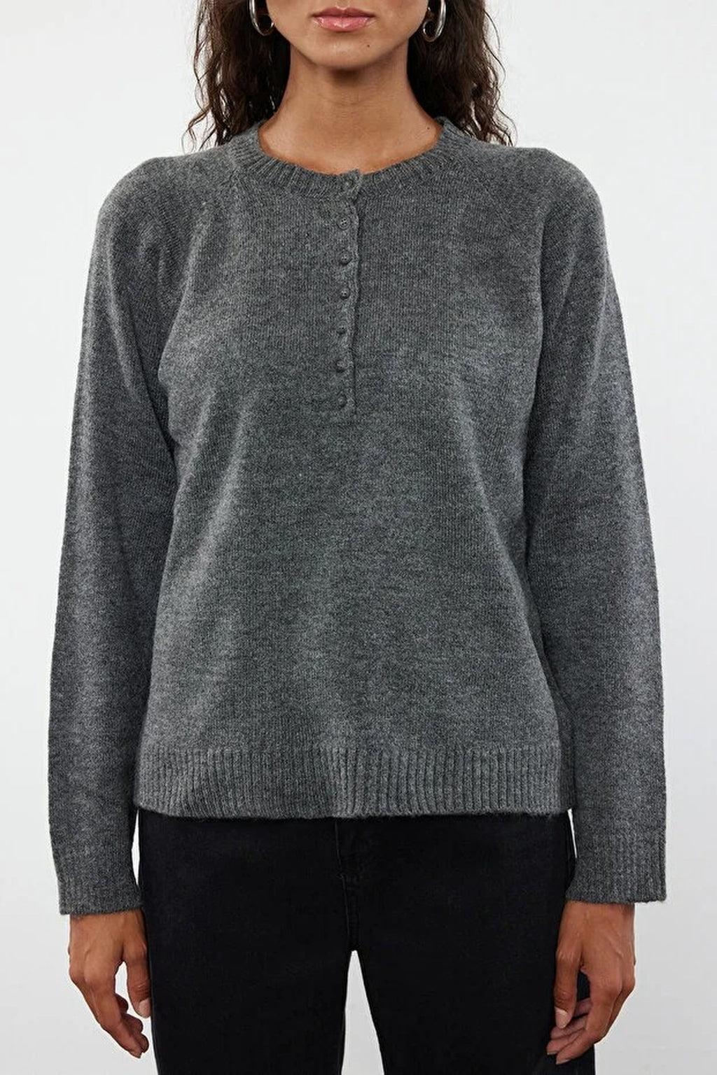 Soft-Textured Knit Sweater with Button Detail