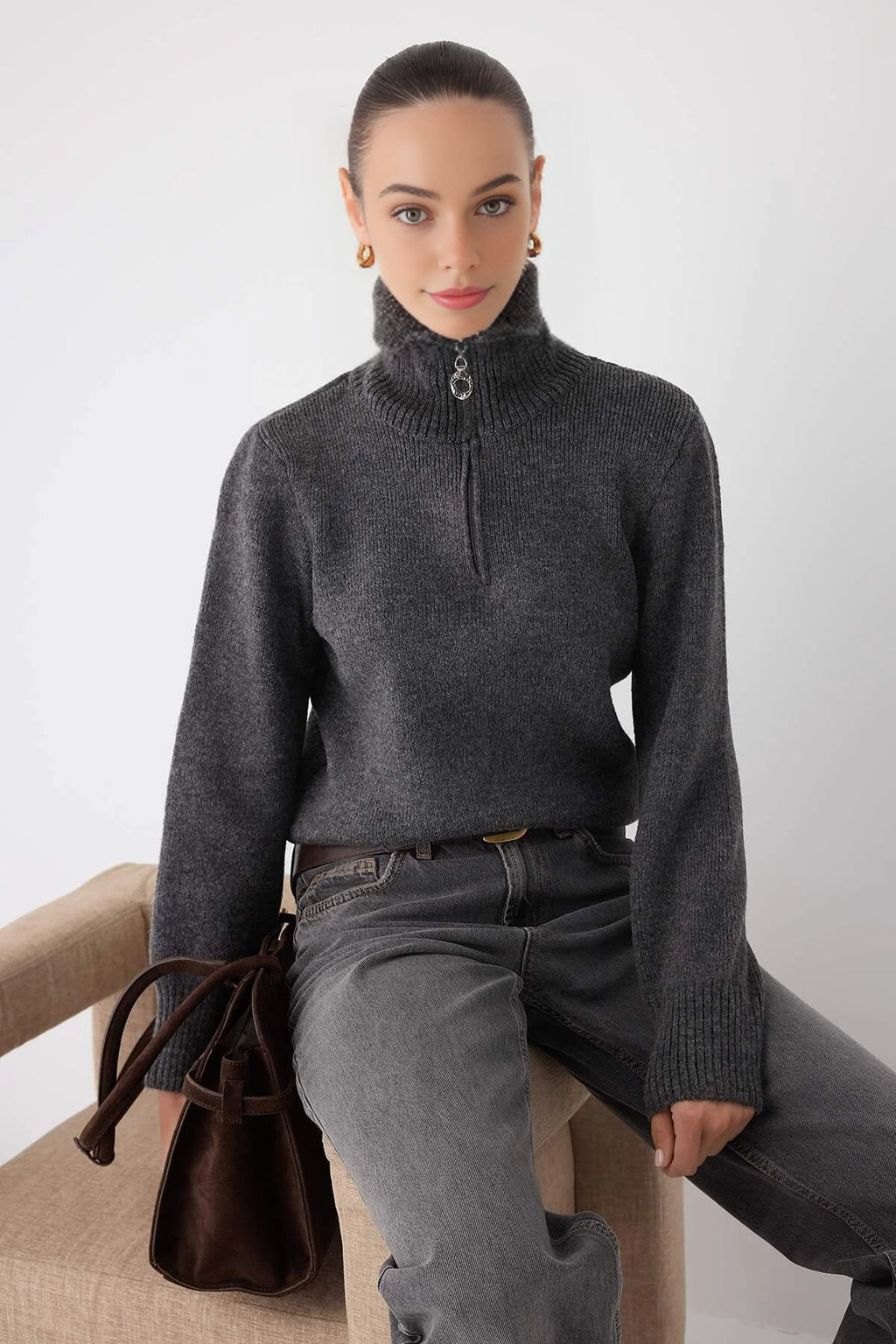 Knit Sweater with Zipper Detail