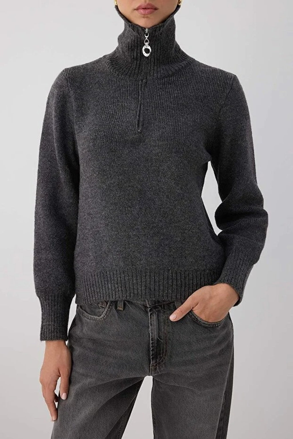 Knit Sweater with Zipper Detail