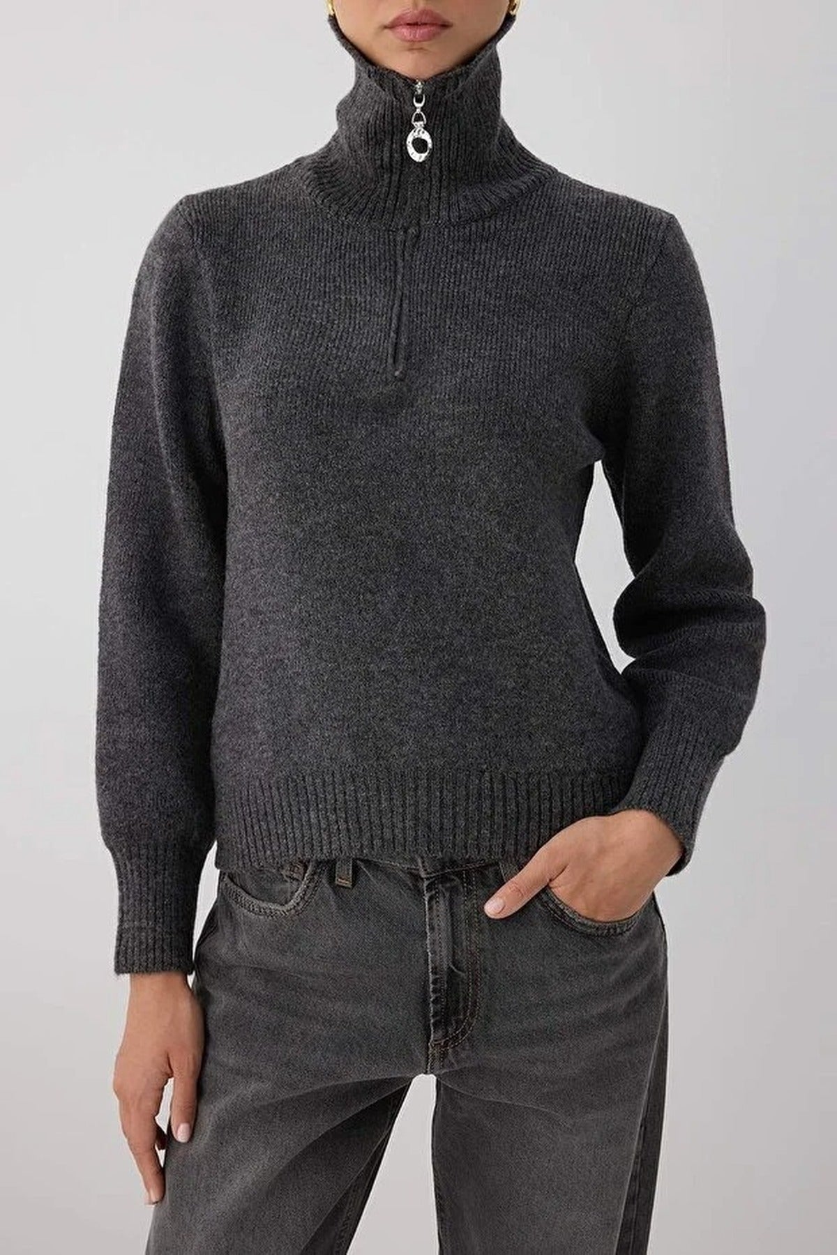Knit Sweater with Zipper Detail