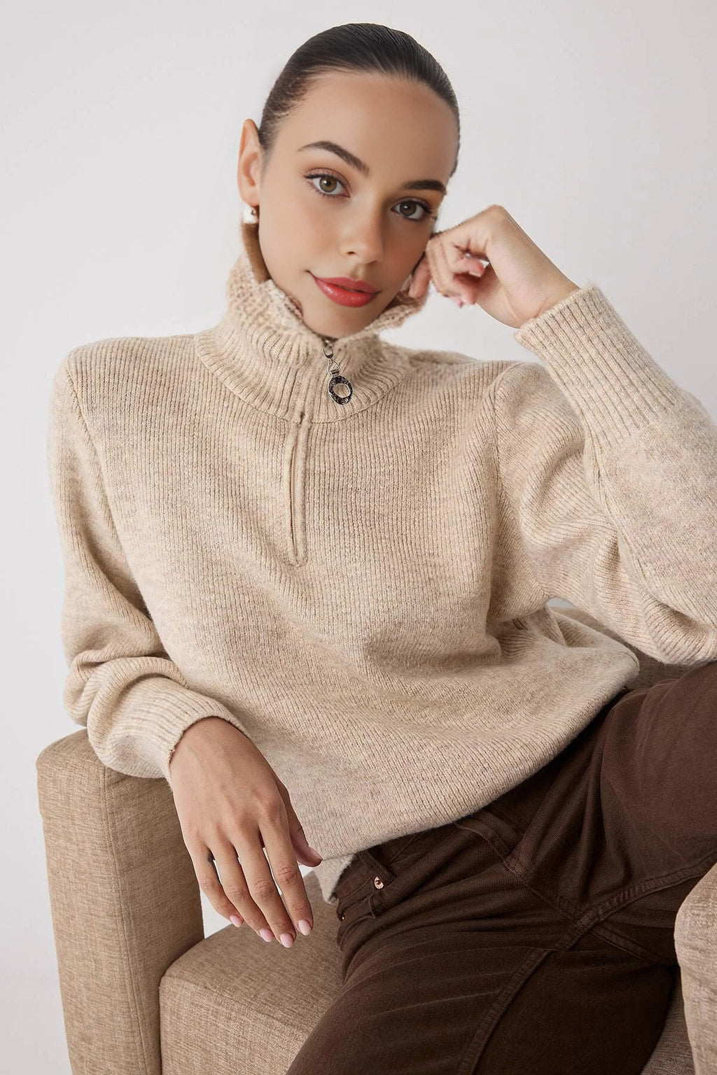 Knit Sweater with Zipper Detail