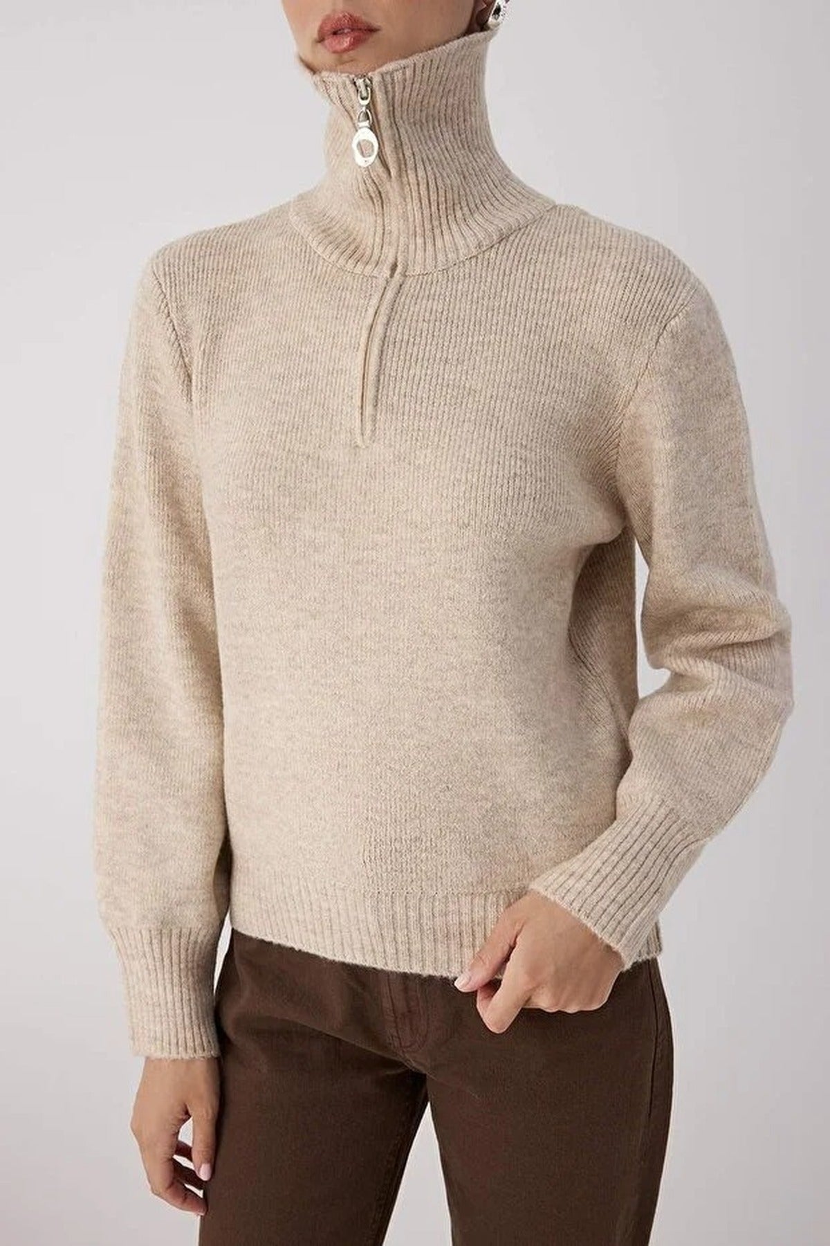 Knit Sweater with Zipper Detail