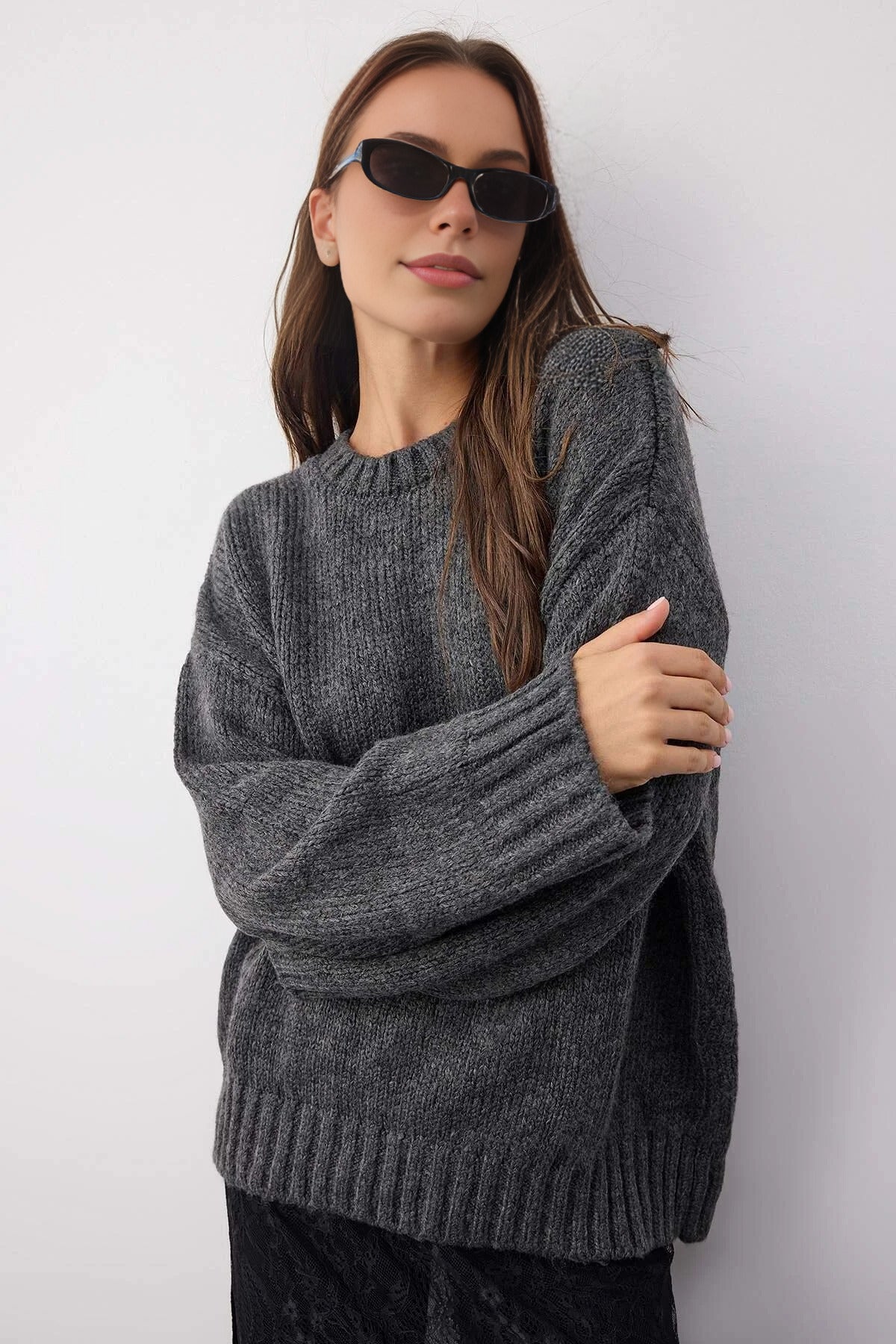 Soft-Textured Oversize Basic Knit Sweater
