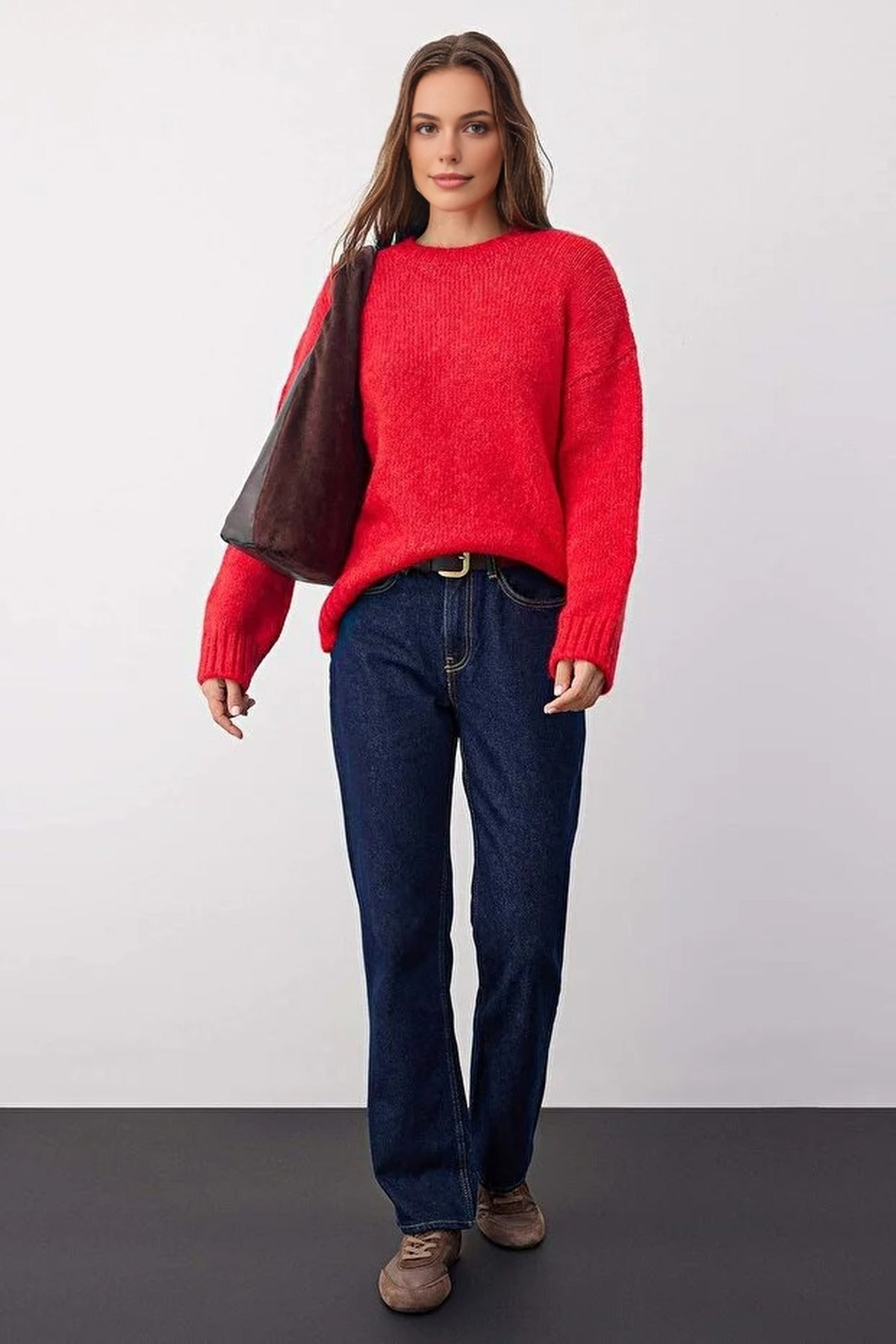 Soft-Textured Oversize Basic Knit Sweater