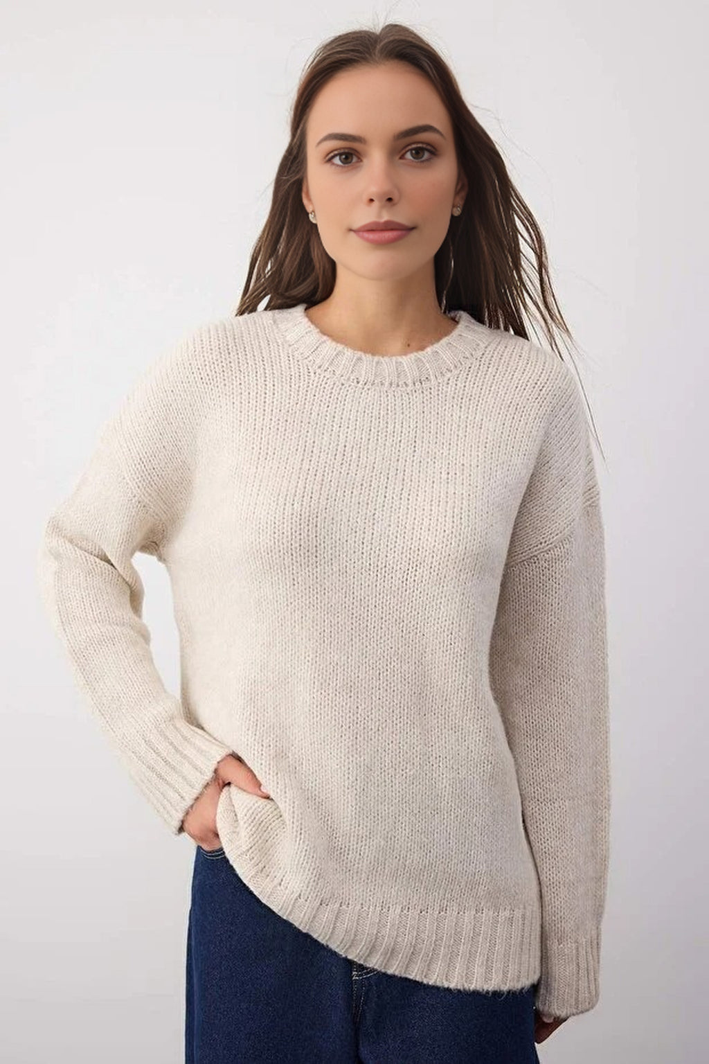 Soft-Textured Oversize Basic Knit Sweater
