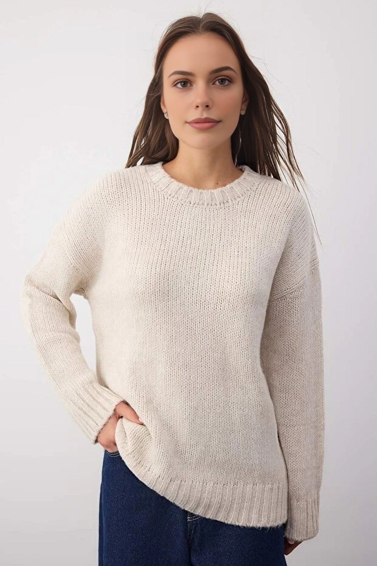 Soft-Textured Oversize Basic Knit Sweater