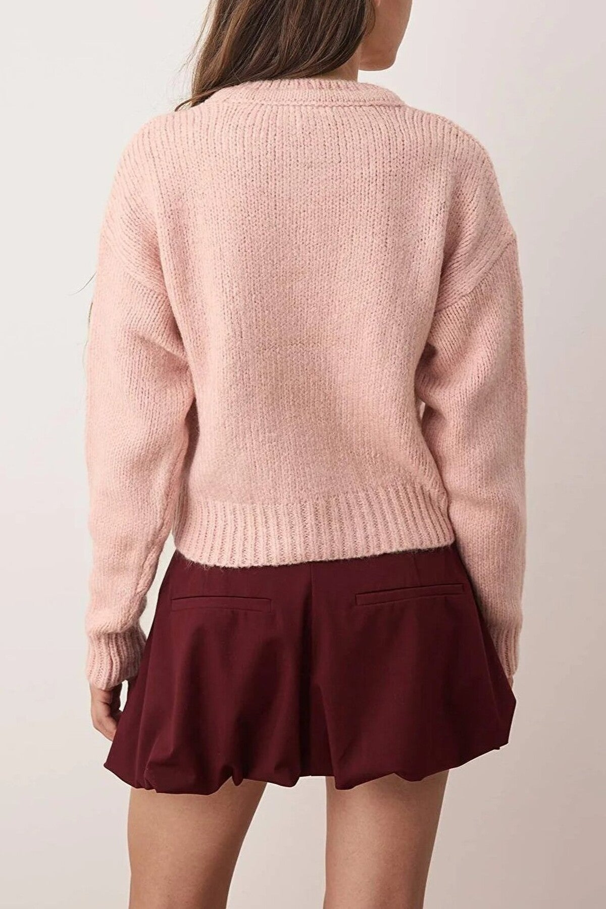Christmas Themed Crop Soft-Textured Knit Sweater