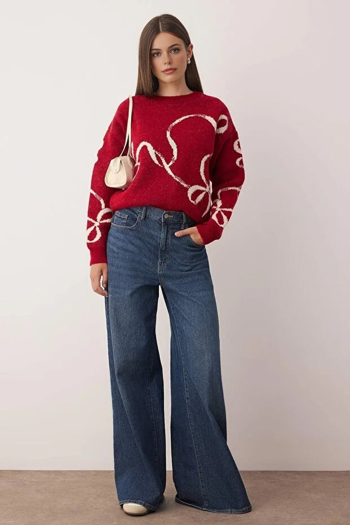 Christmas Themed Soft Textured Patterned Knit Sweater