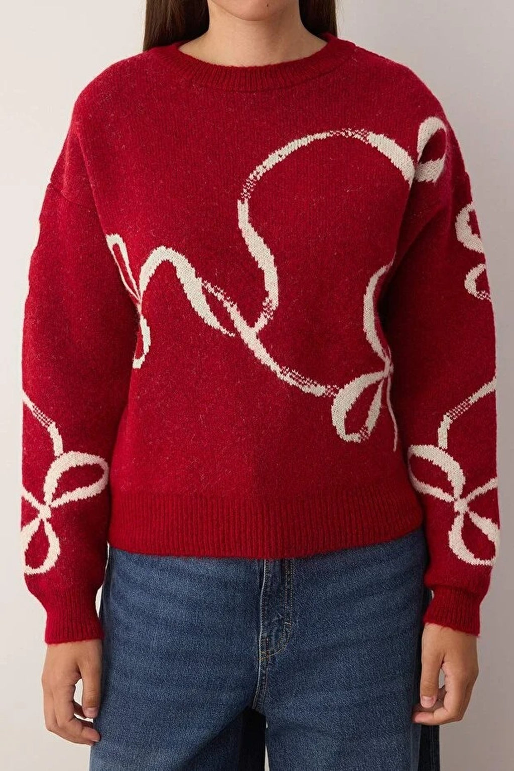 Christmas Themed Soft Textured Patterned Knit Sweater