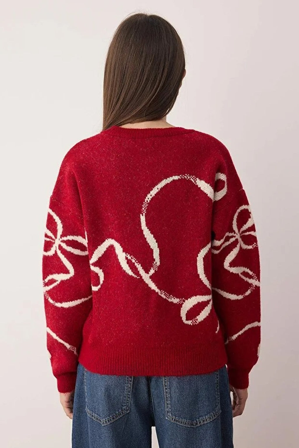 Christmas Themed Soft Textured Patterned Knit Sweater