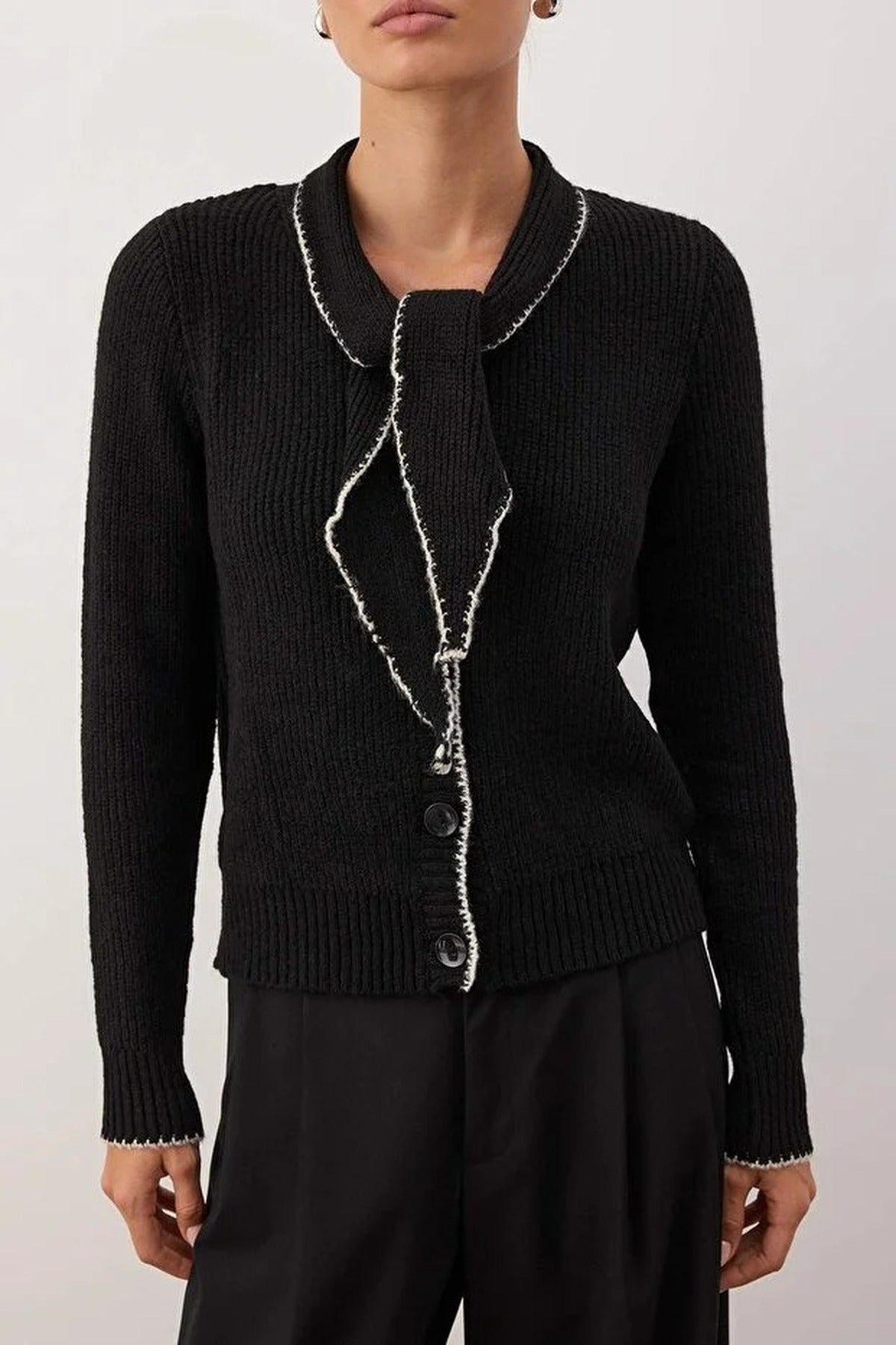 Color Block Knit Sweater with Shawl Collar Detail