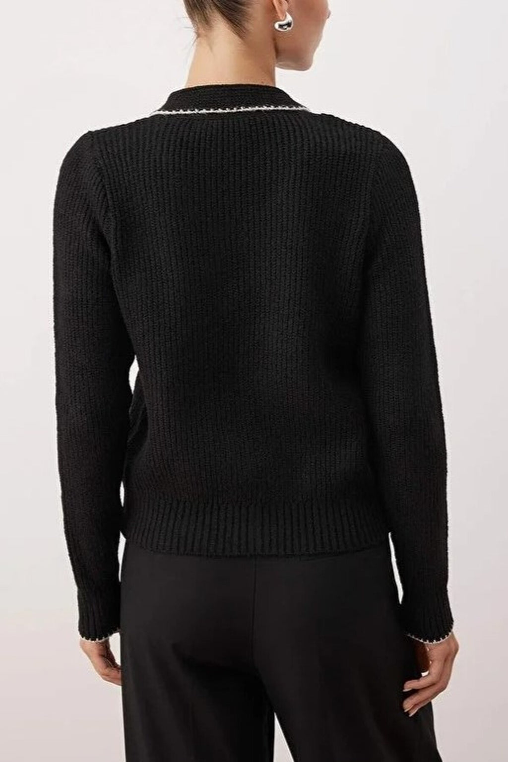 Color Block Knit Sweater with Shawl Collar Detail