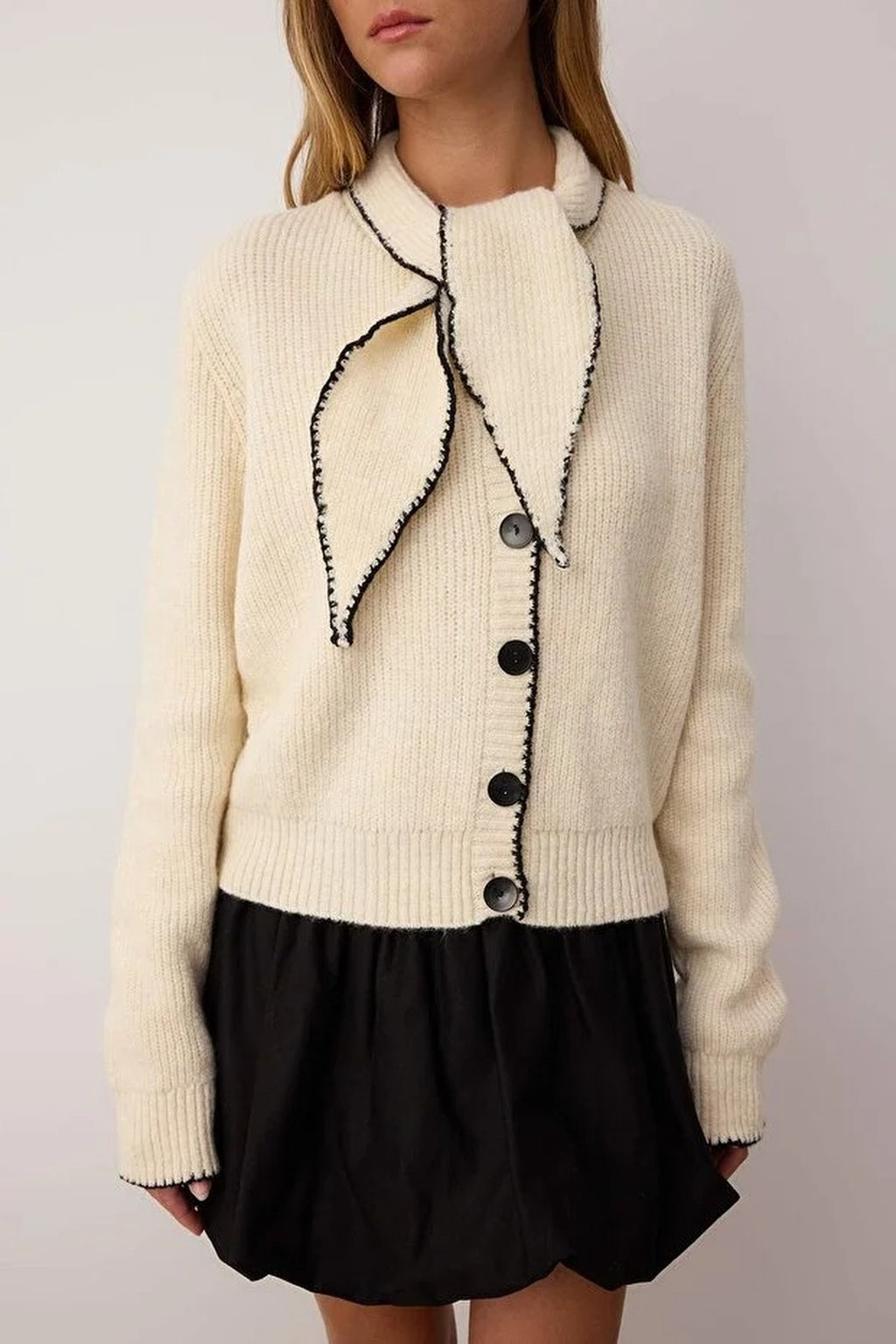 Color Block Knit Sweater with Shawl Collar Detail