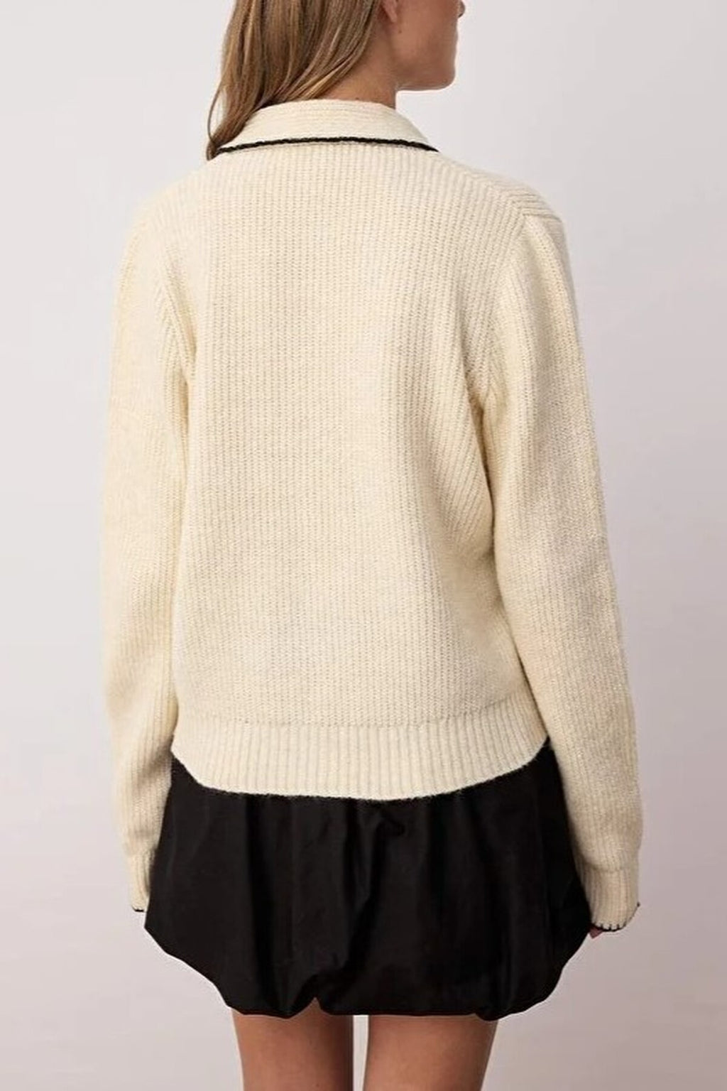 Color Block Knit Sweater with Shawl Collar Detail