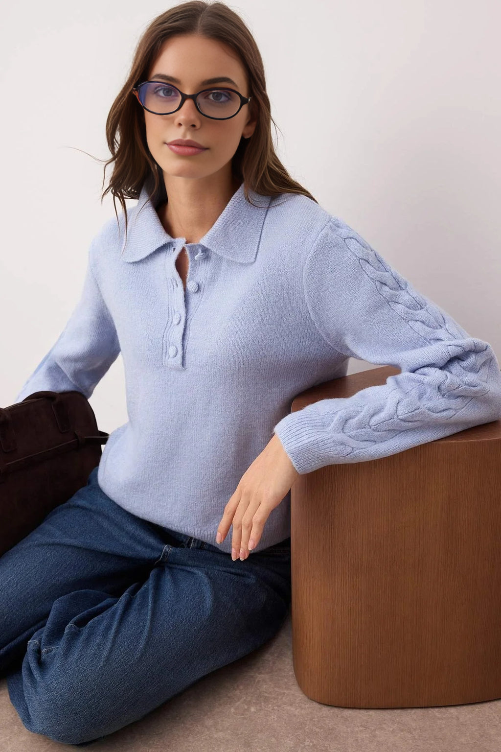 Soft-Textured Knit Sweater with Hair Knitting Detail